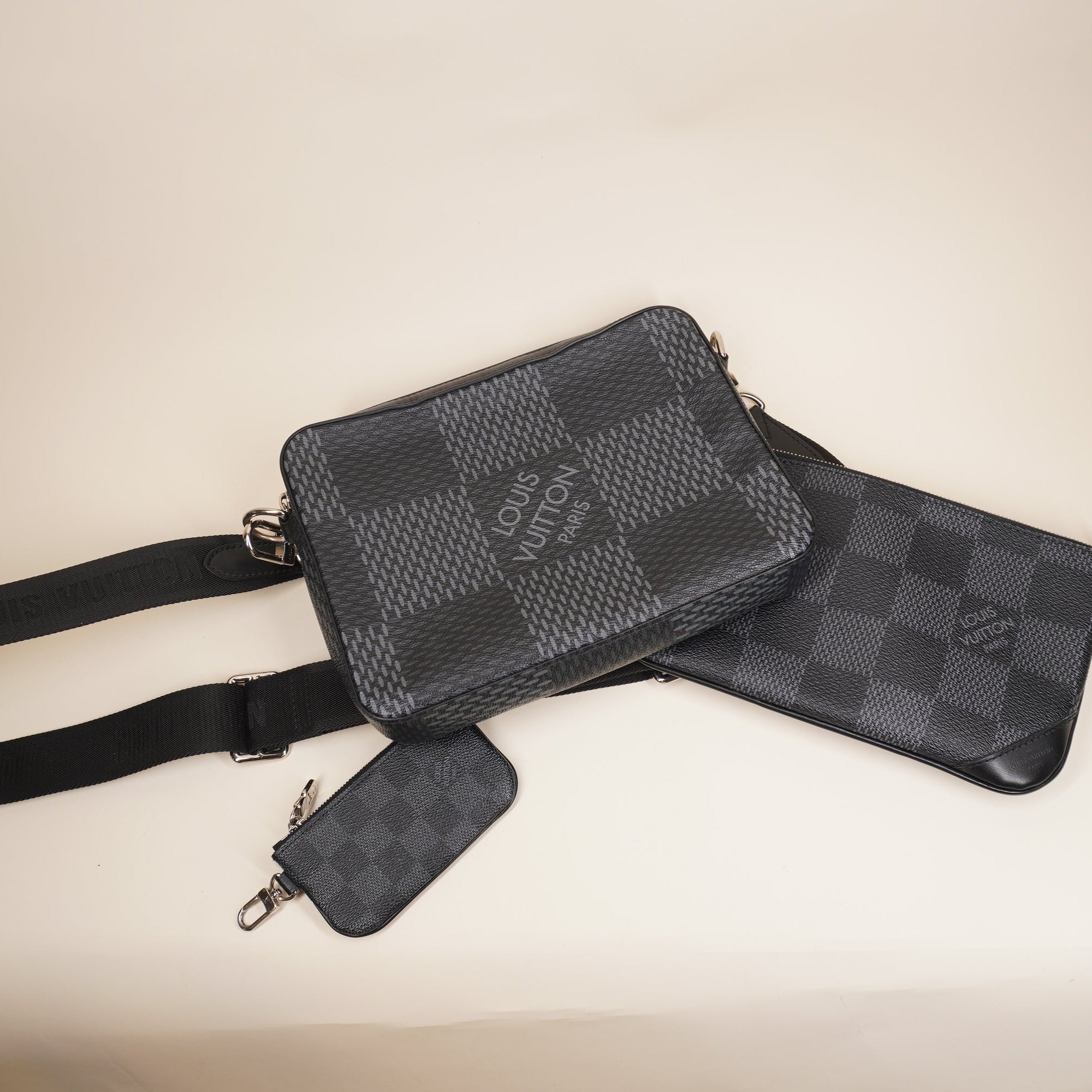 PRE-OWNED LV Black Canvas Trio Messenger Crossbody Bag