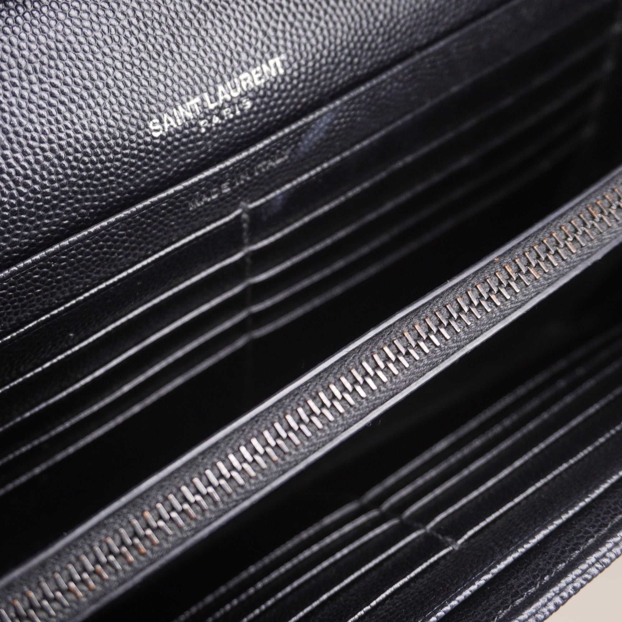 PRE-OWNED Grain De Poudre Matelasse Chevron Monogram Monochrome Chain Wallet