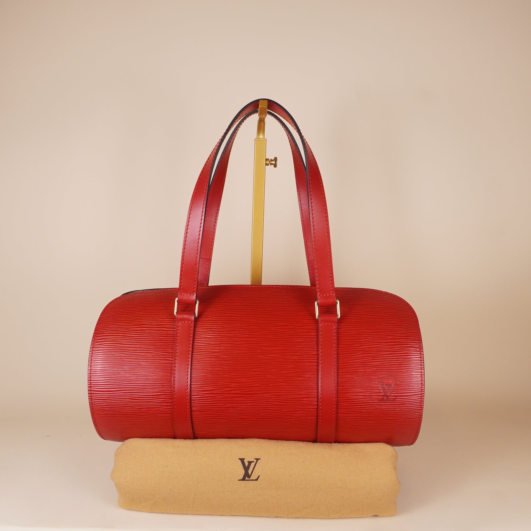 PRE-OWNED LV Epi Soufflot Castillan Red Shoulder Bag