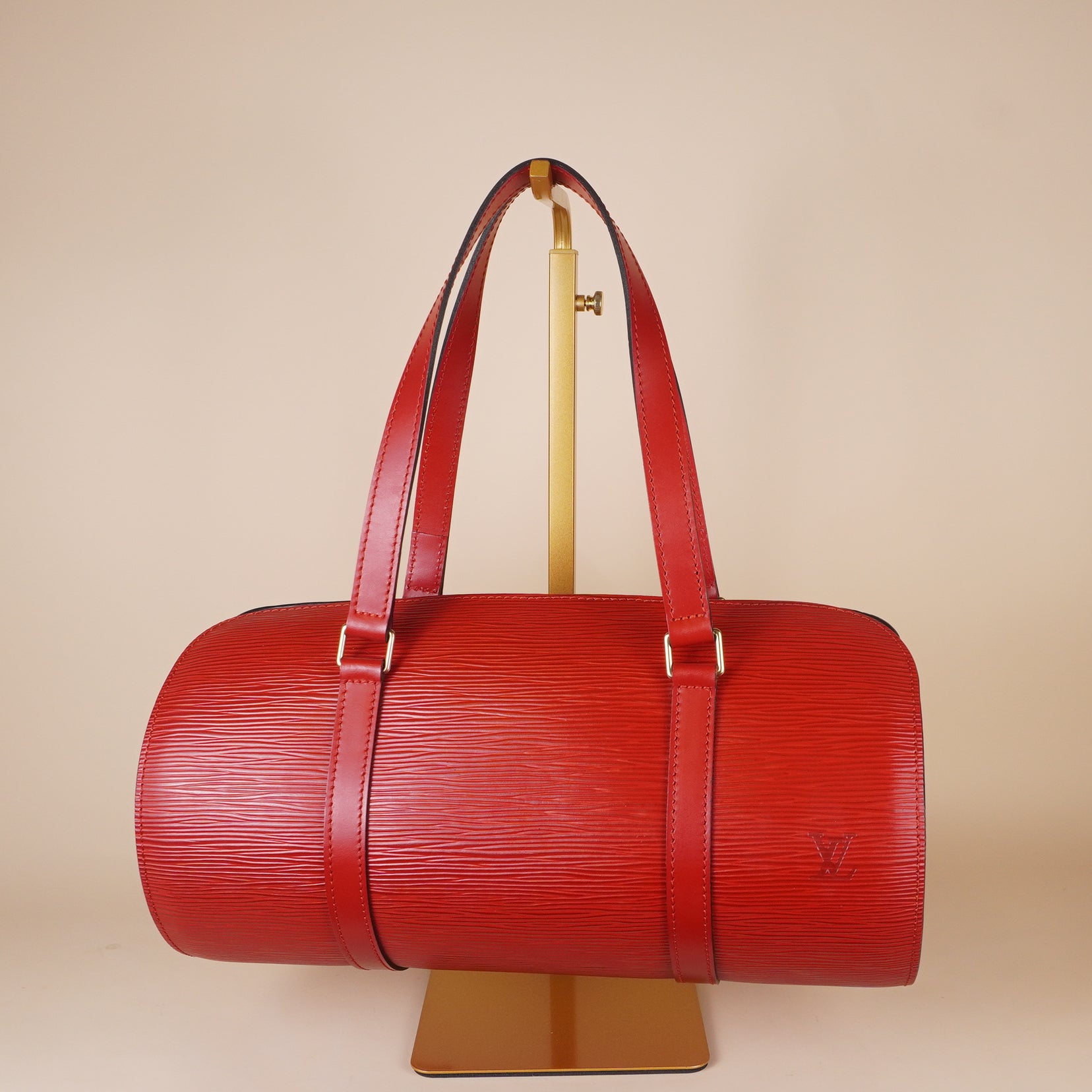 PRE-OWNED LV Epi Soufflot Castillan Red Shoulder Bag