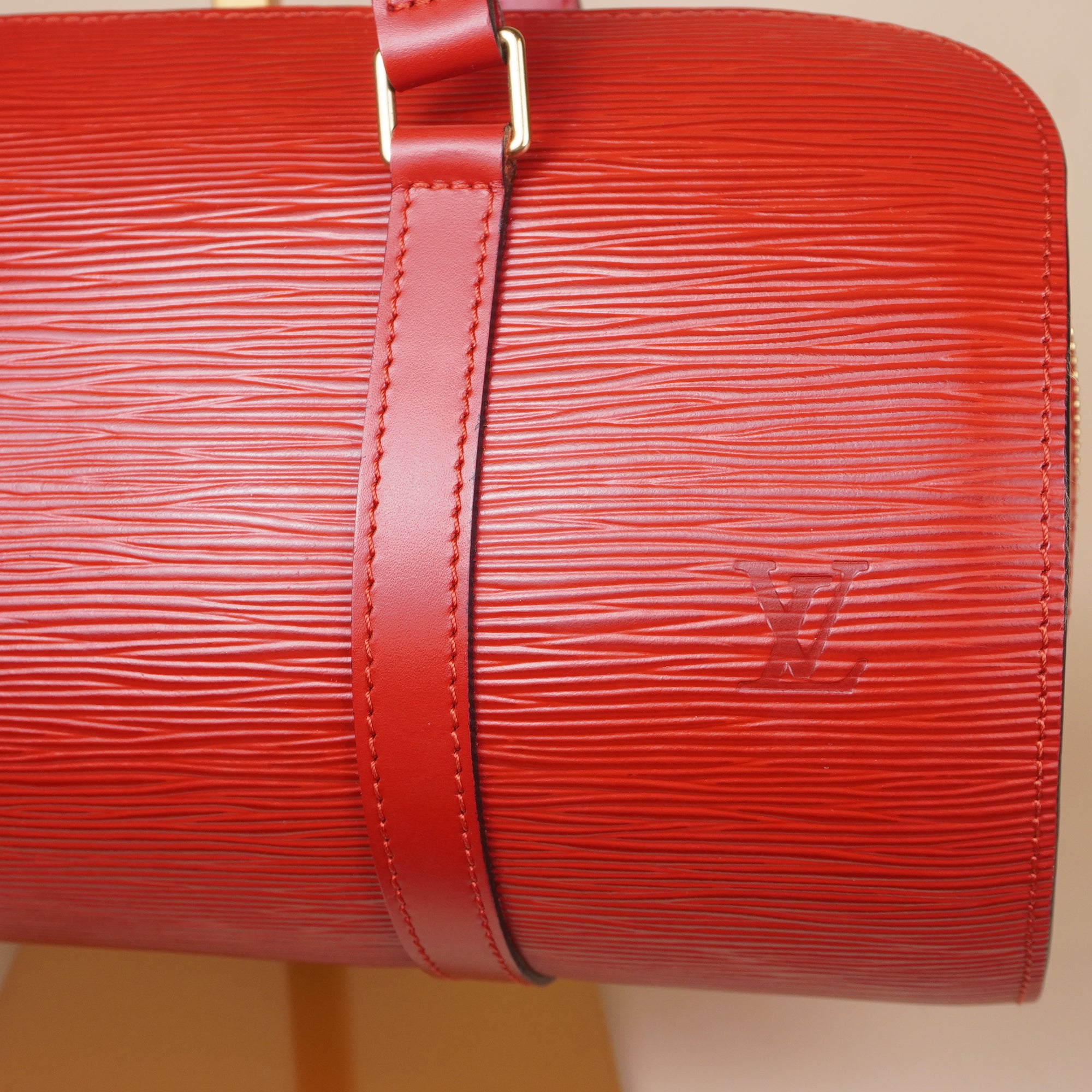 PRE-OWNED LV Epi Soufflot Castillan Red Shoulder Bag