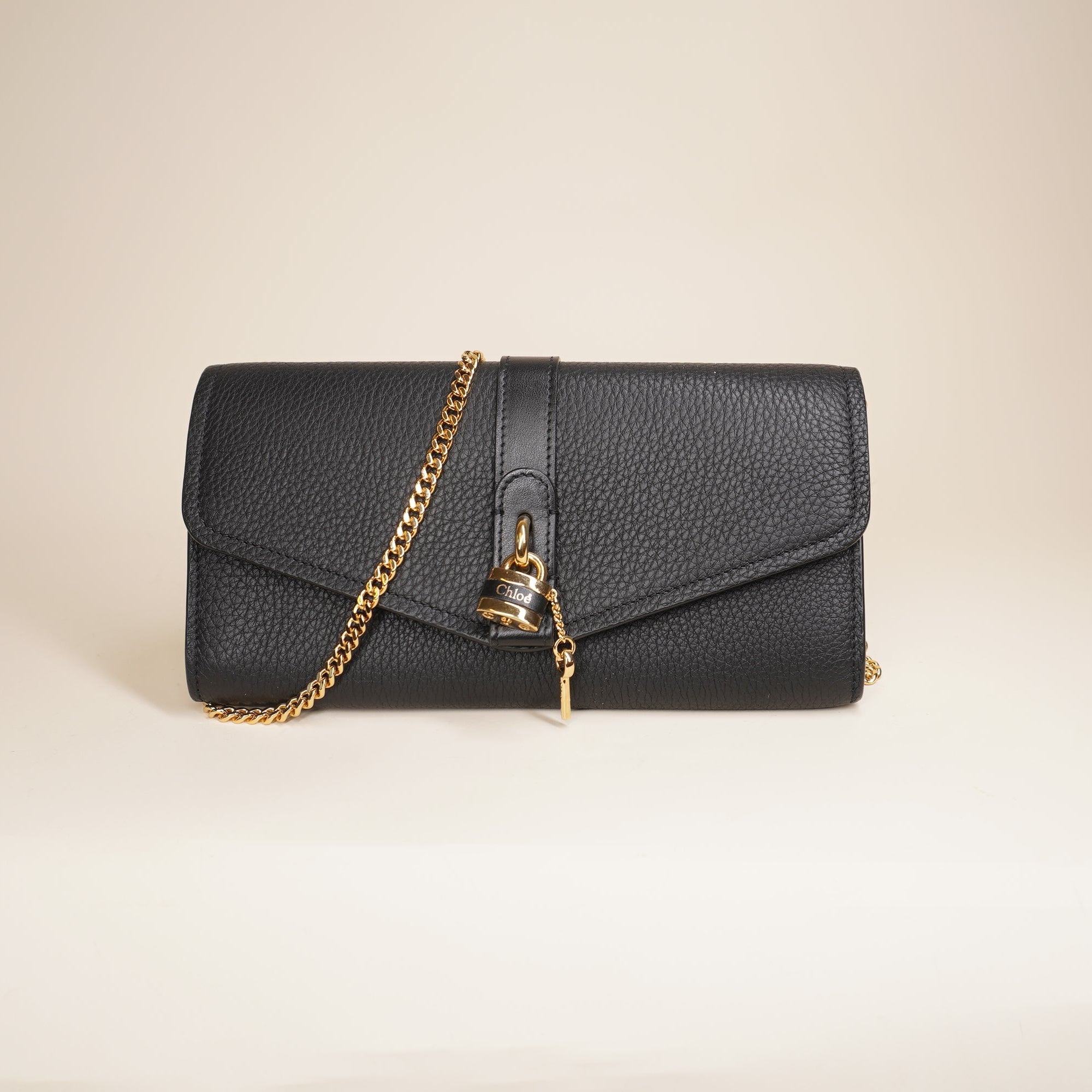 PRE-OWNED Leather Aby Wallet on Chain Black Crossbody Bag