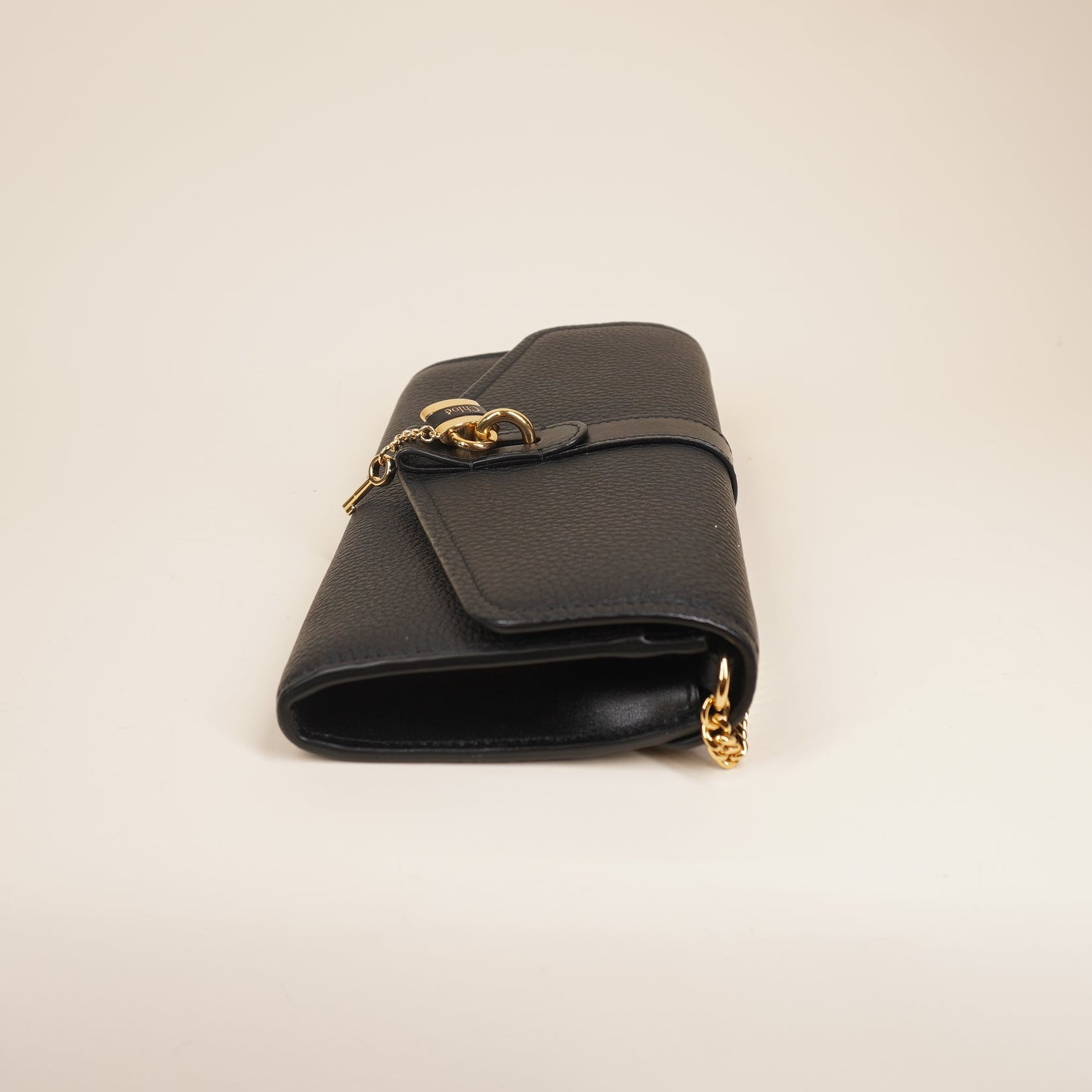 PRE-OWNED Leather Aby Wallet on Chain Black Crossbody Bag