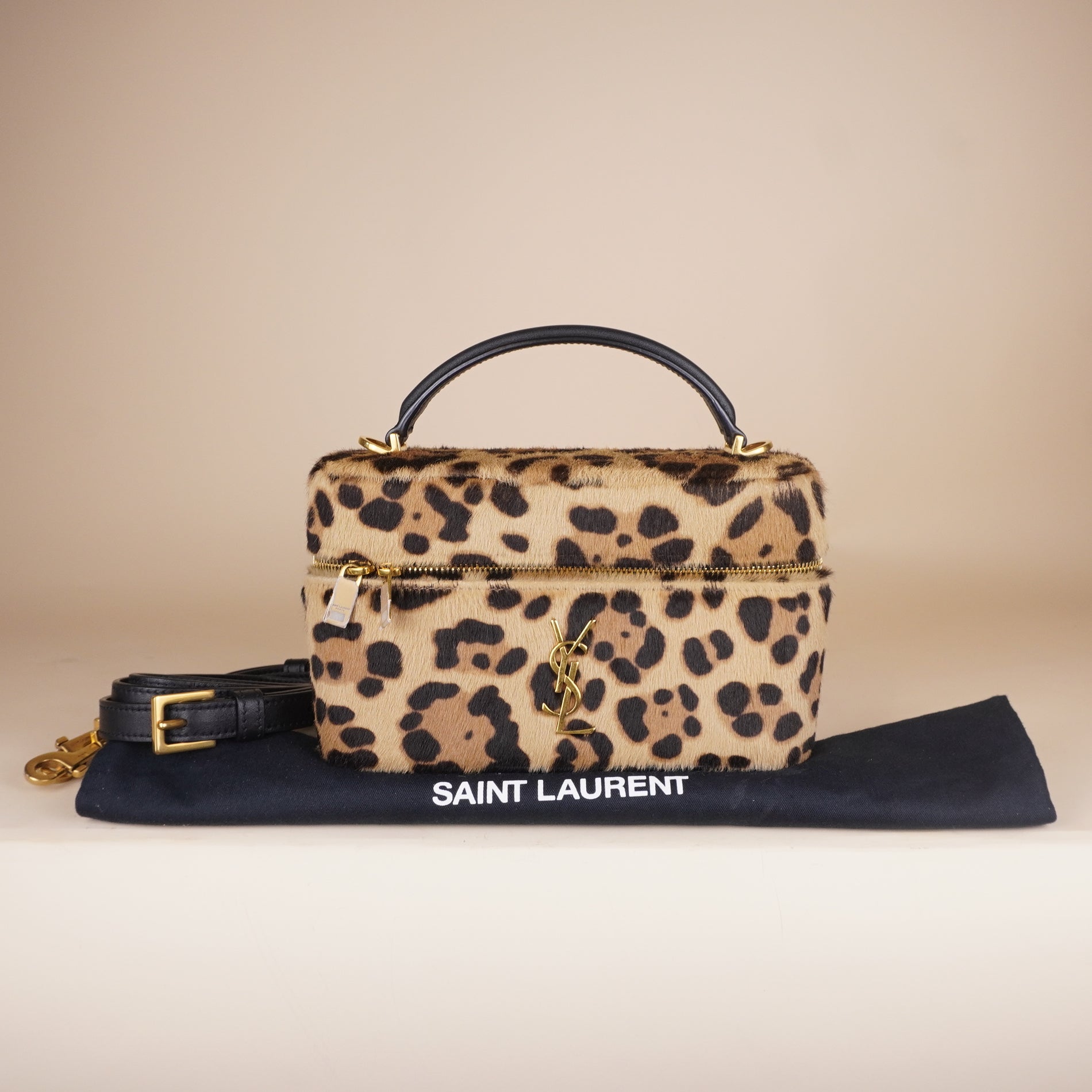 PRE-OWNED Pony Hair Leopard Print Mini Gaby Vanity Case Brown Black