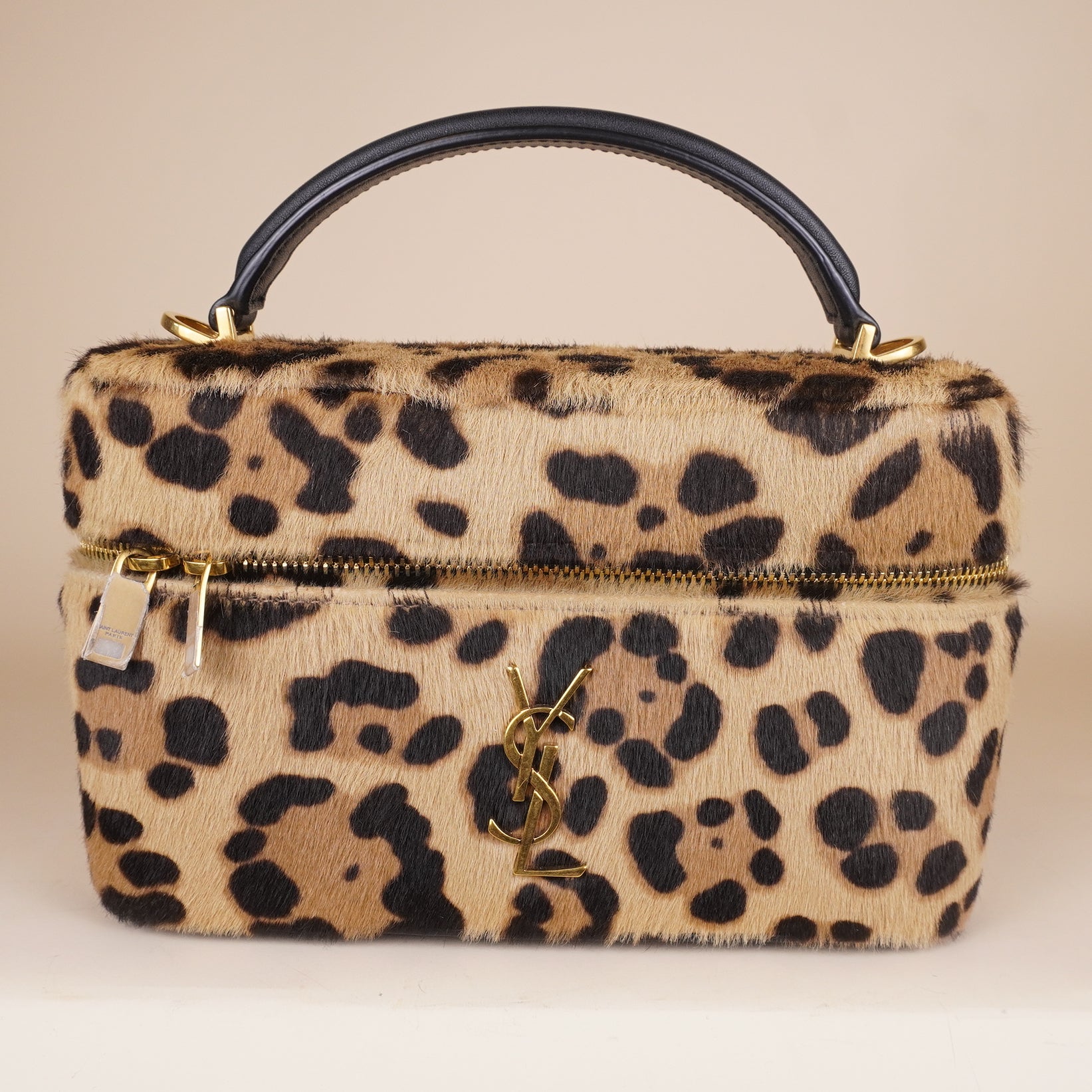 PRE-OWNED Pony Hair Leopard Print Mini Gaby Vanity Case Brown Black