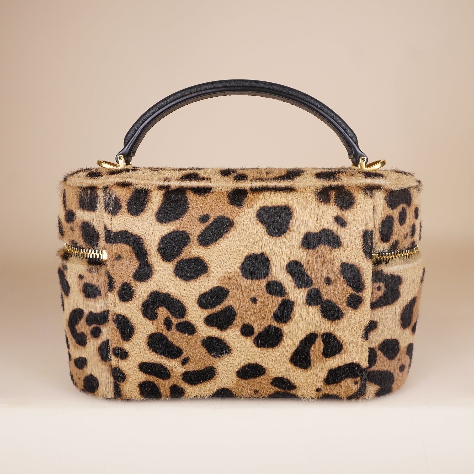 PRE-OWNED Pony Hair Leopard Print Mini Gaby Vanity Case Brown Black