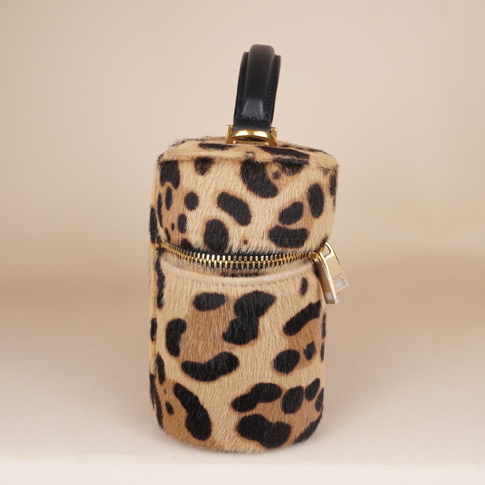 PRE-OWNED Pony Hair Leopard Print Mini Gaby Vanity Case Brown Black