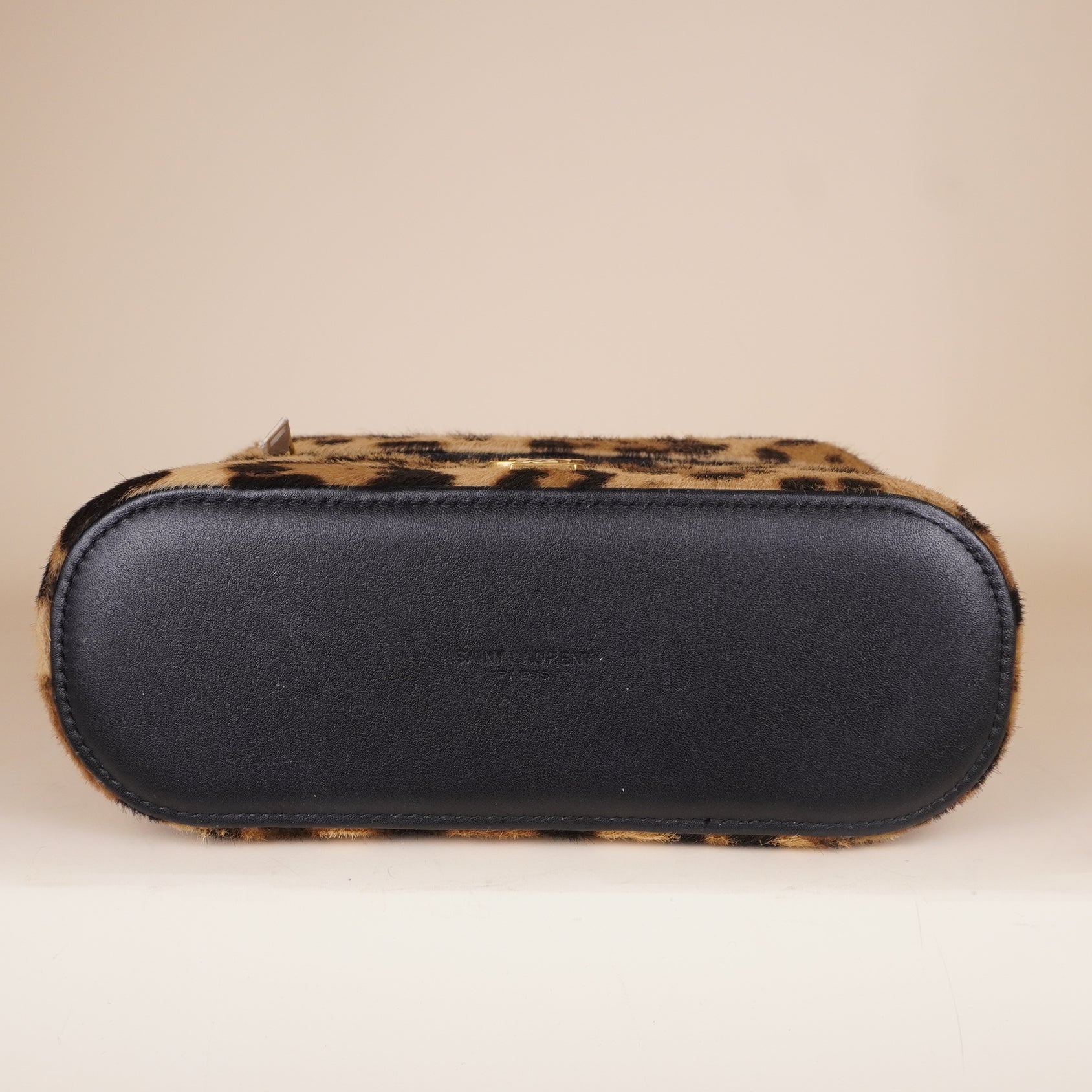 PRE-OWNED Pony Hair Leopard Print Mini Gaby Vanity Case Brown Black