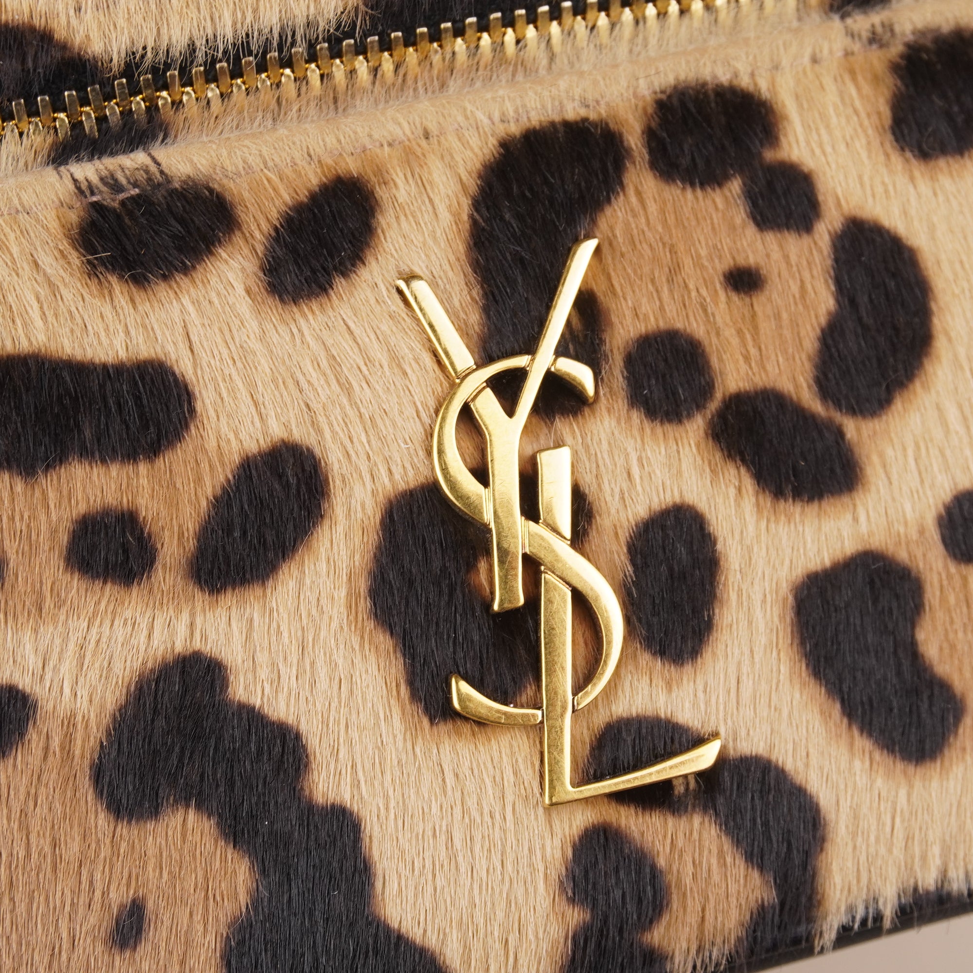 PRE-OWNED Pony Hair Leopard Print Mini Gaby Vanity Case Brown Black