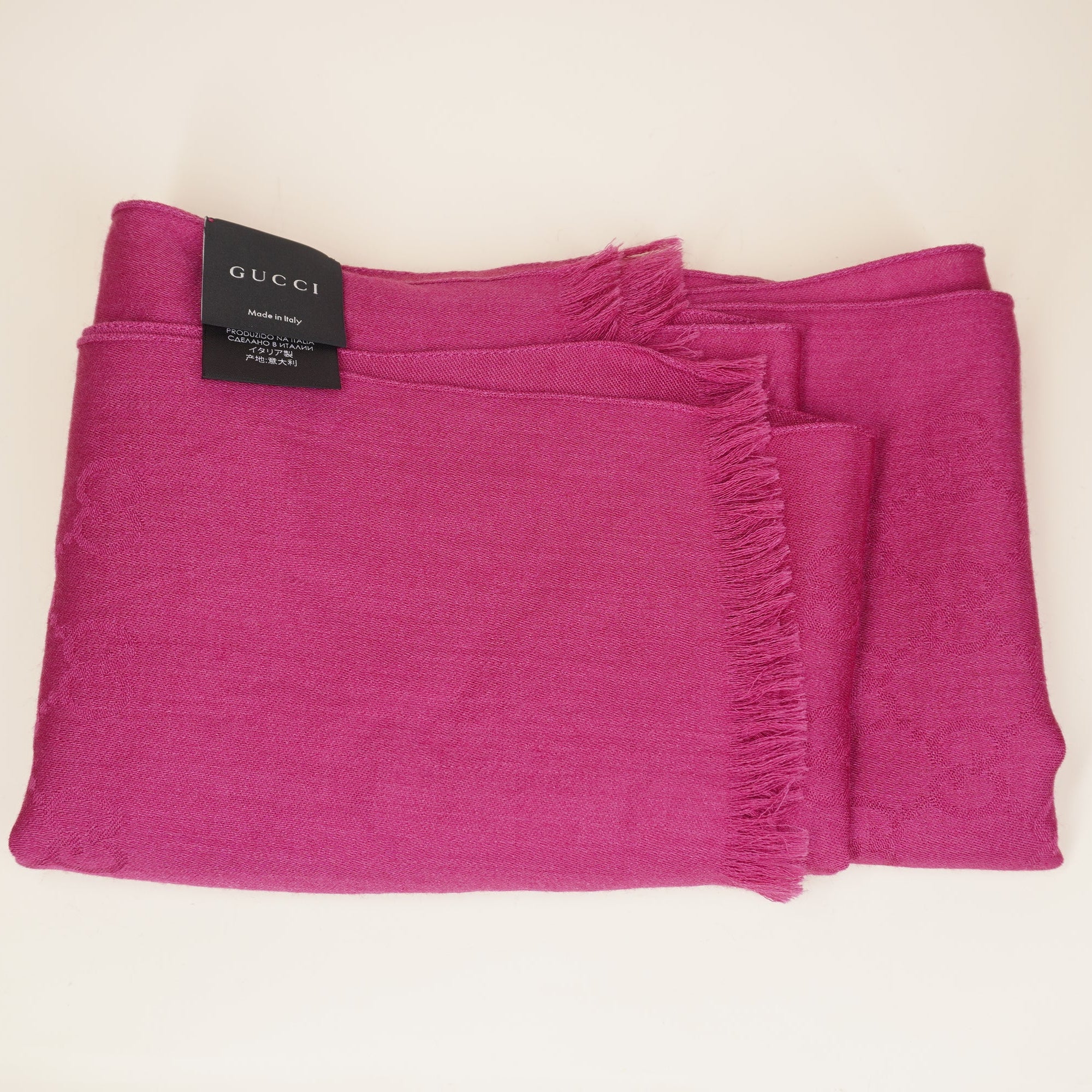 PRE-OWNED Pink GG Logo Wool and Silk Scarf