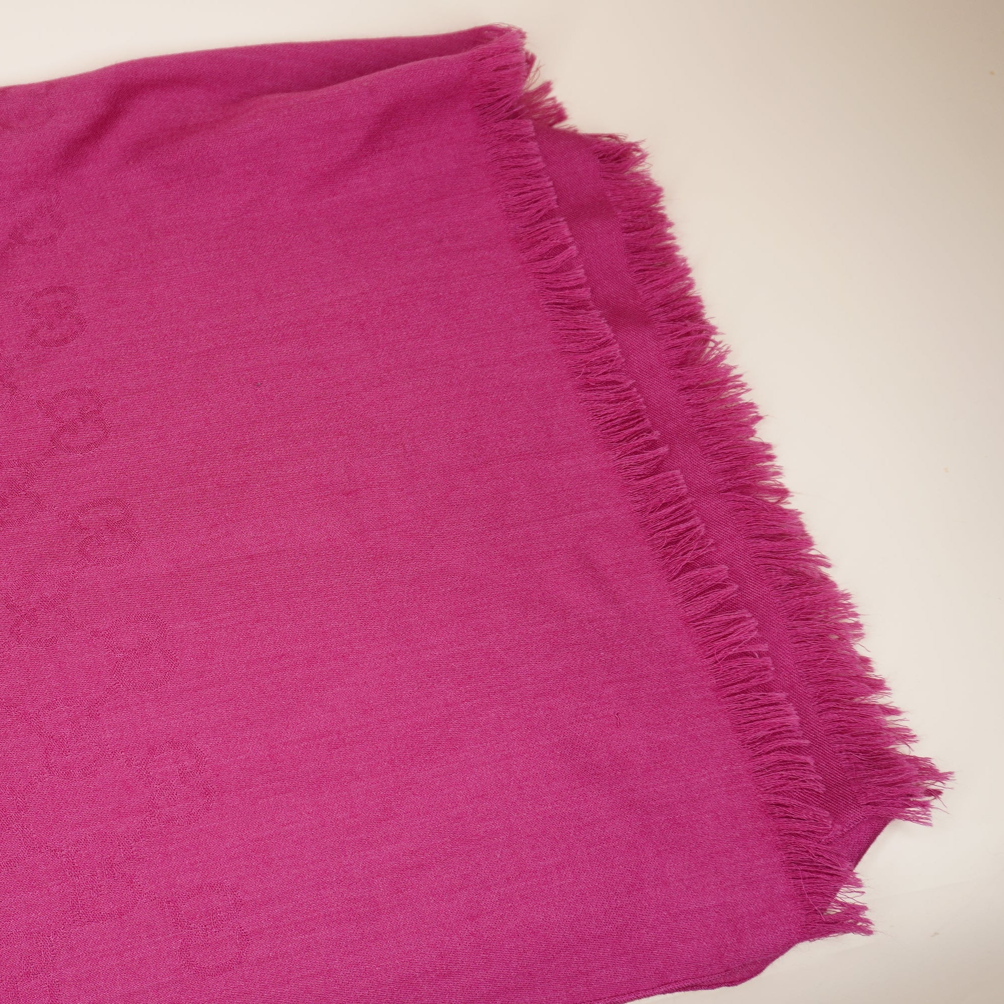 PRE-OWNED Pink GG Logo Wool and Silk Scarf