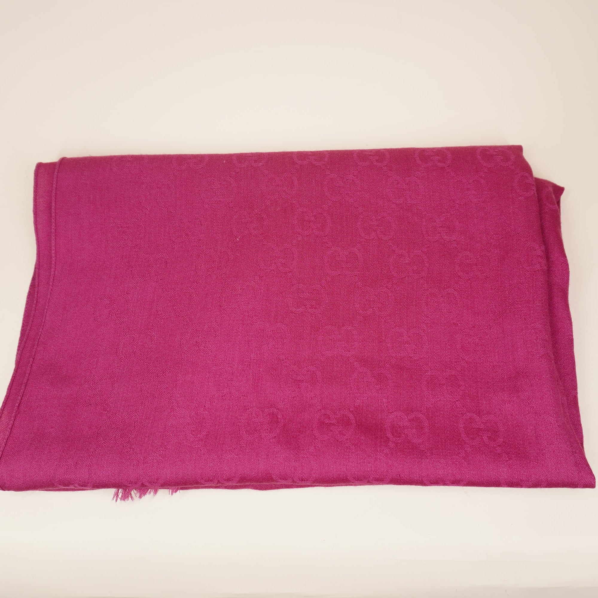 PRE-OWNED Pink GG Logo Wool and Silk Scarf