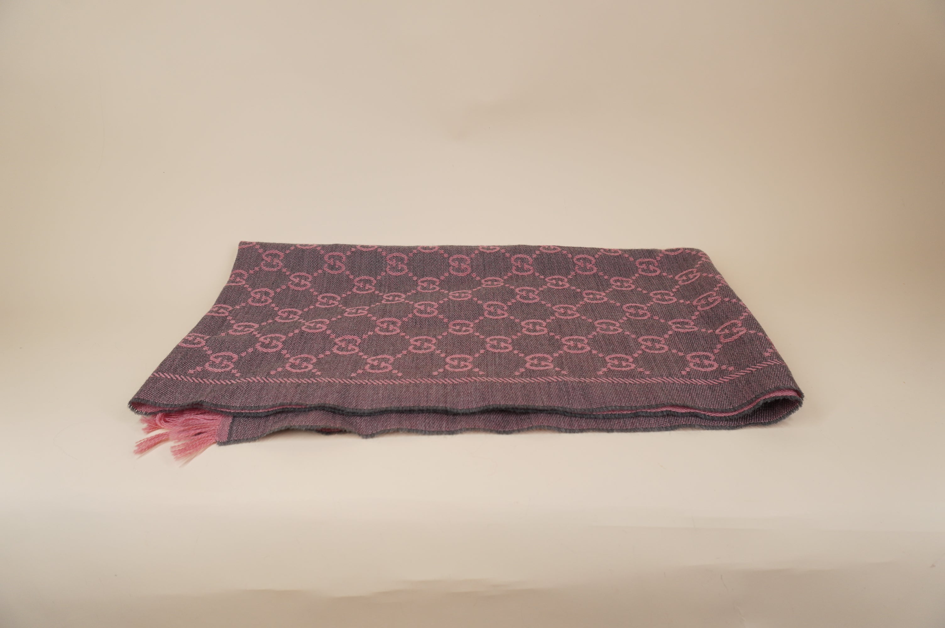 PRE-OWNED GG Wool Scarf Pink Graphite