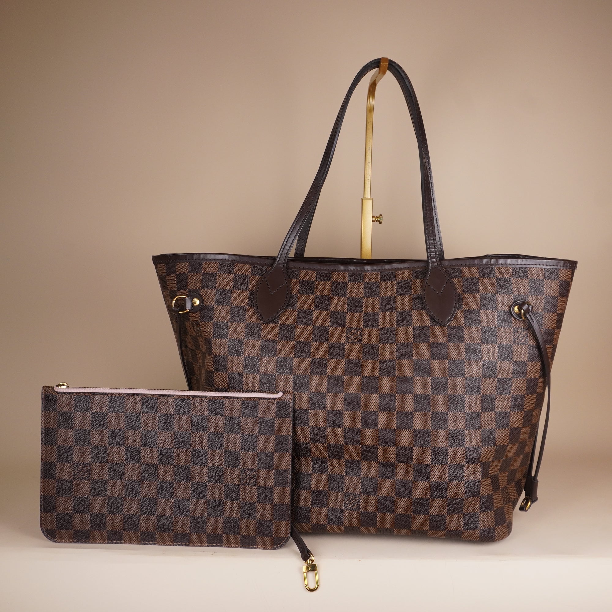 PRE-OWNED LV Damier Ebene Canvas Neverfull MM Shoulder Bag with Pouch