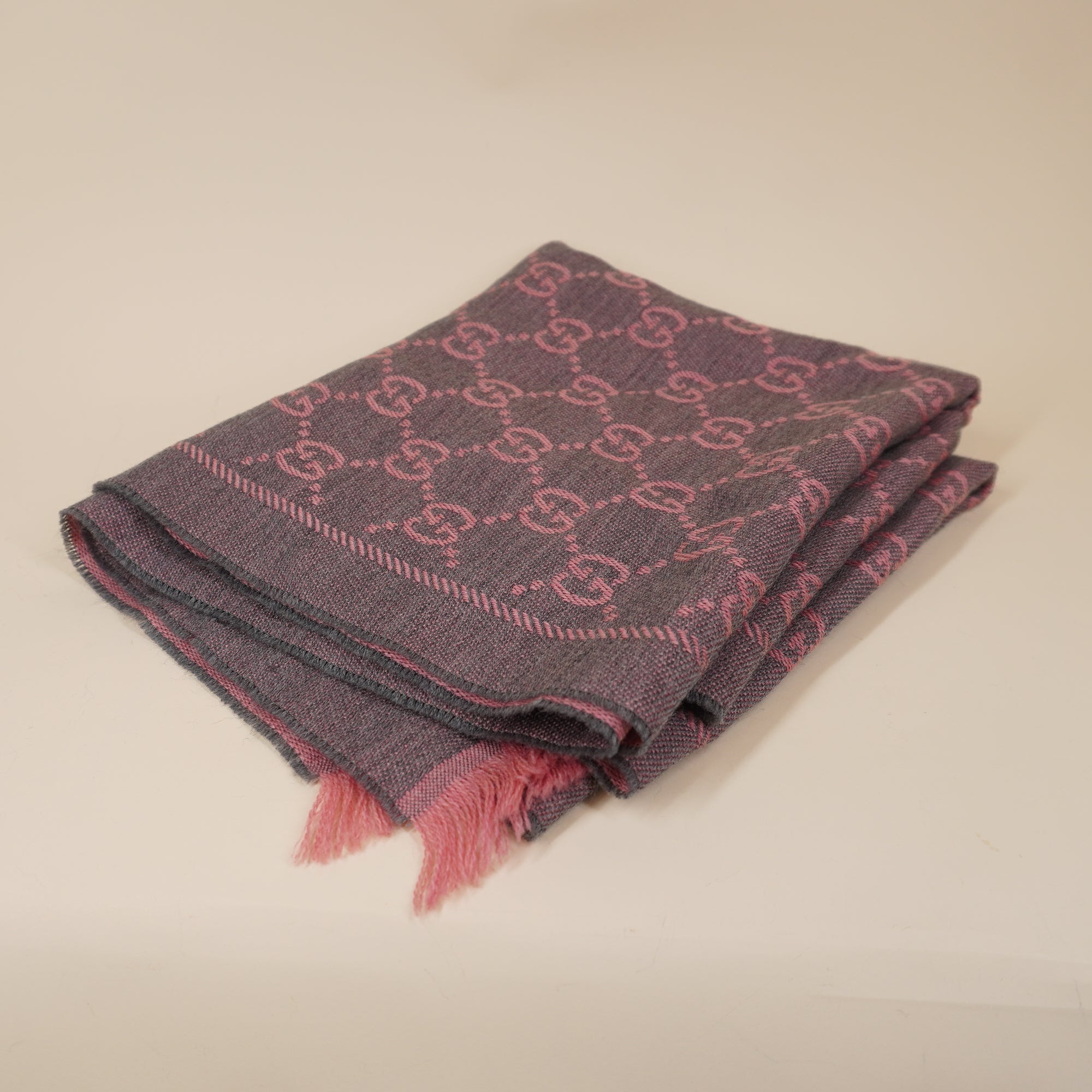 PRE-OWNED GG Wool Scarf Pink Graphite