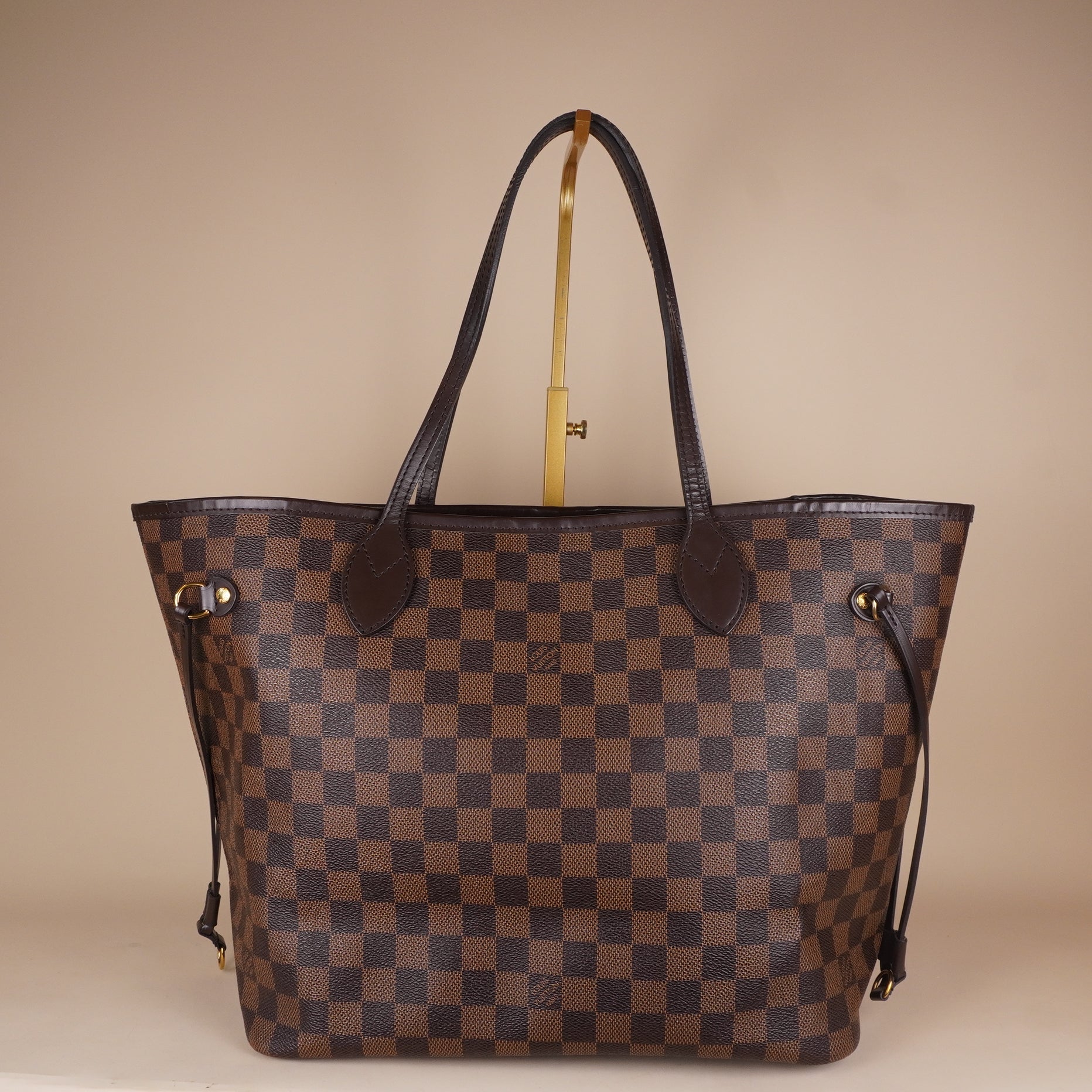 PRE-OWNED LV Damier Ebene Canvas Neverfull MM Shoulder Bag with Pouch