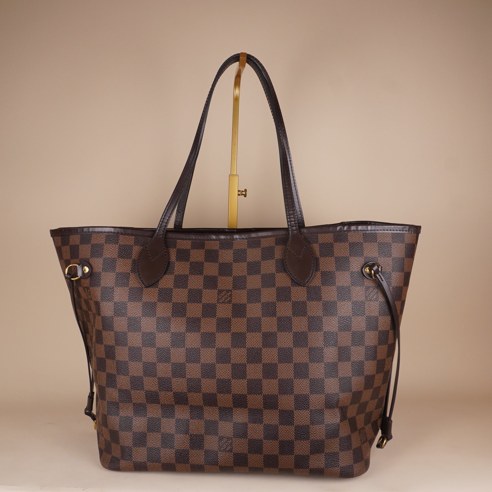 PRE-OWNED LV Damier Ebene Canvas Neverfull MM Shoulder Bag with Pouch