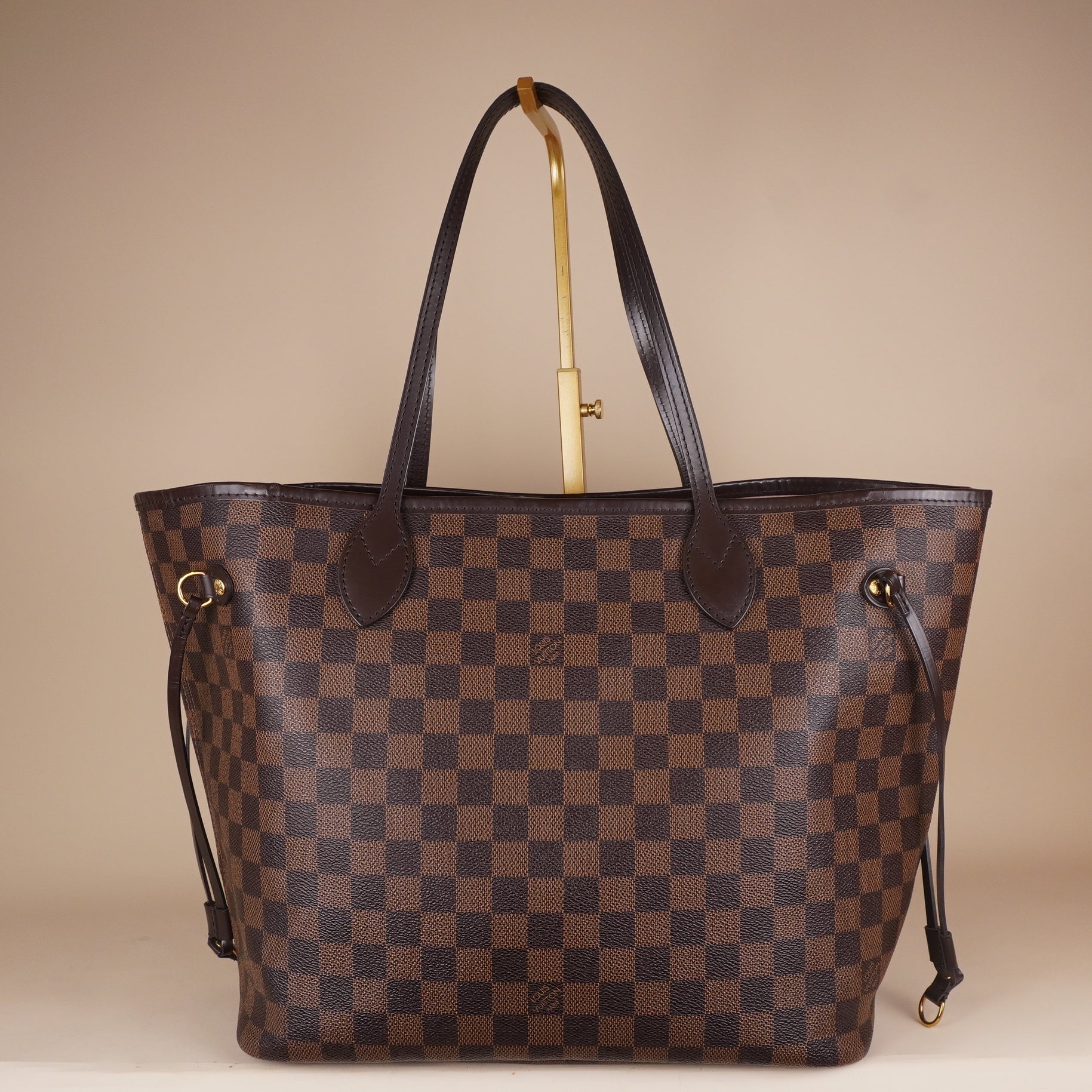 PRE-OWNED LV Damier Ebene Canvas Neverfull MM Shoulder Bag with Pouch