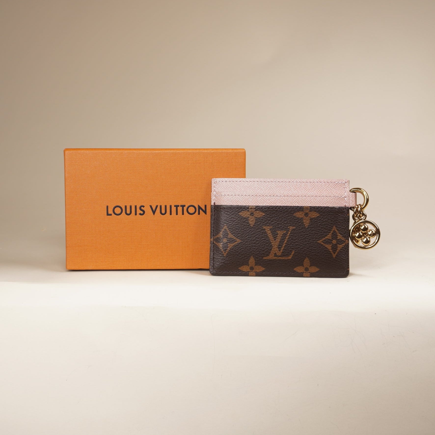 PRE-OWNED Monogram LV Charms Card Holder Rose Ballerine