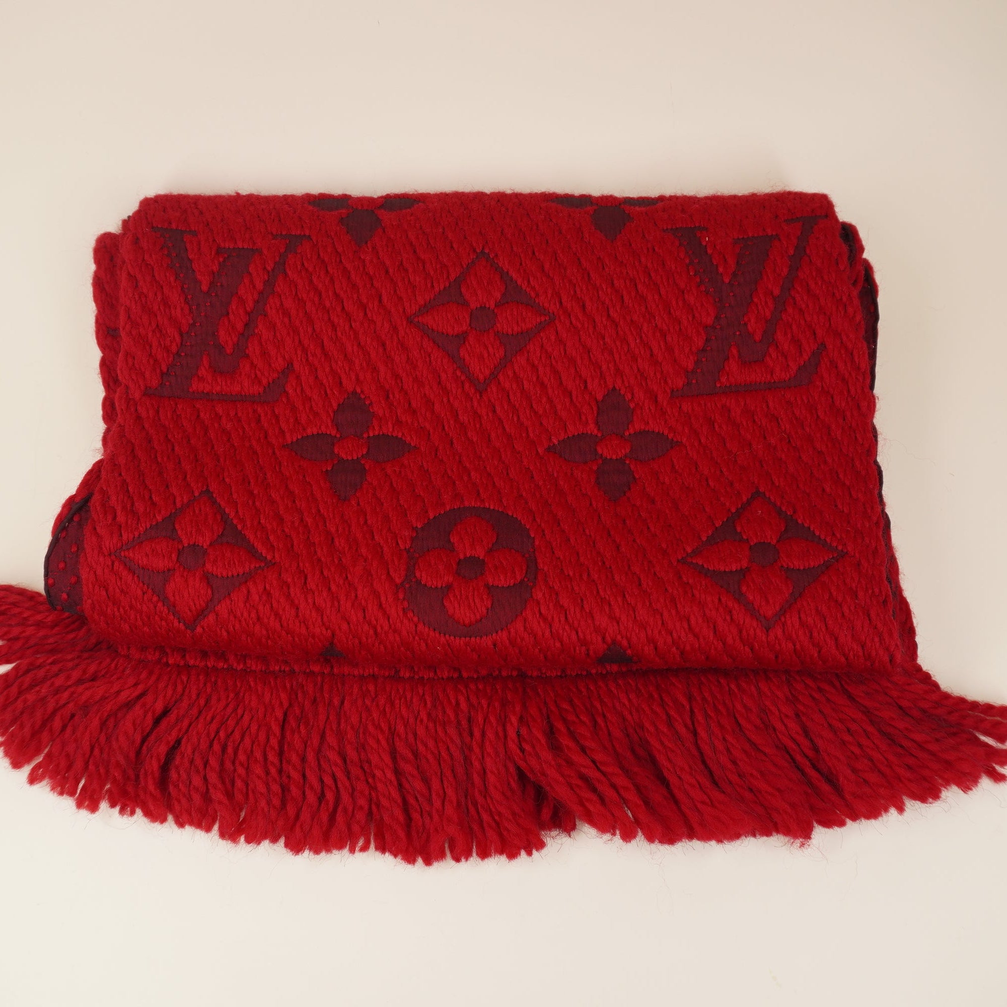 PRE-OWNED LV Red Logomania Scarf