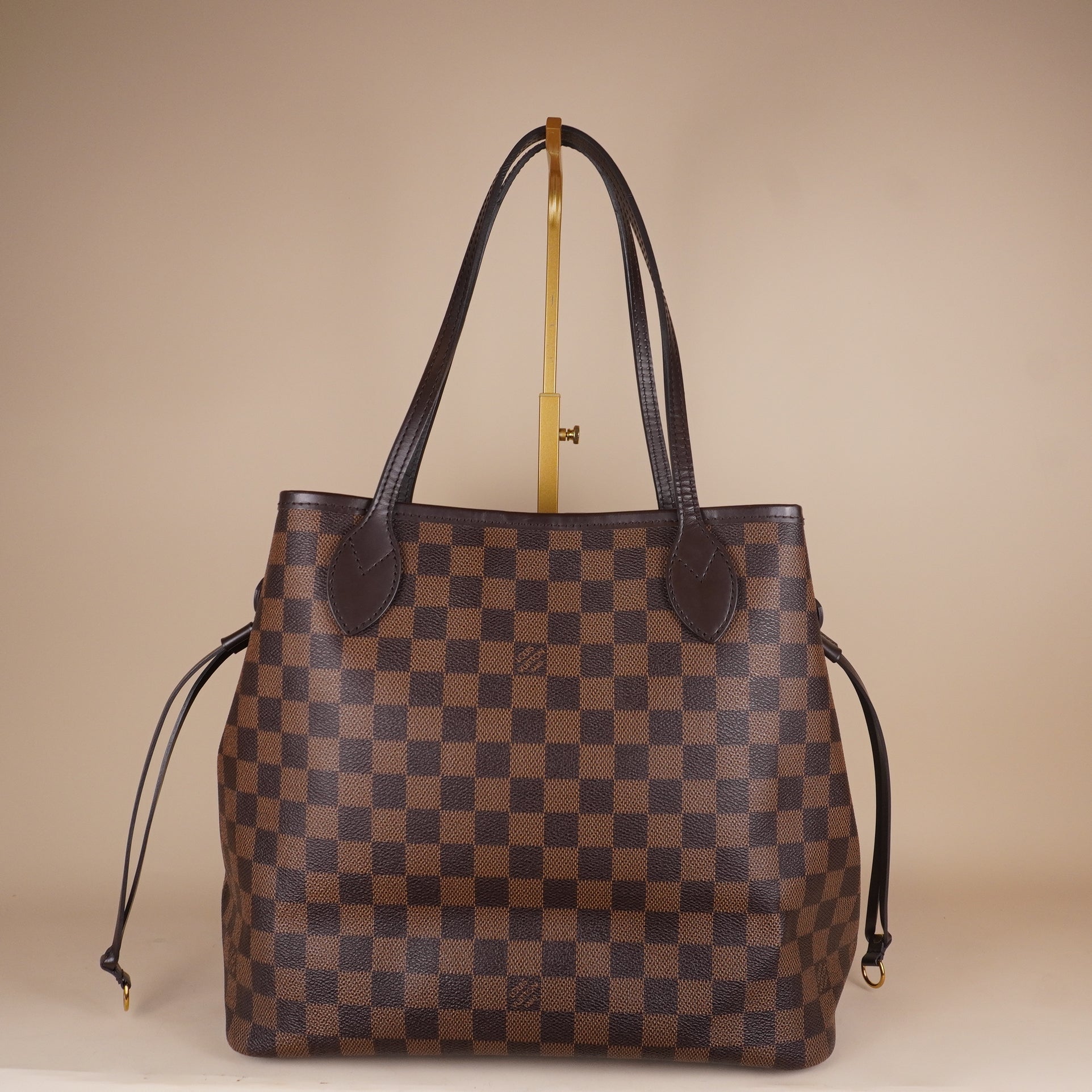 PRE-OWNED LV Damier Ebene Canvas Neverfull MM Shoulder Bag with Pouch