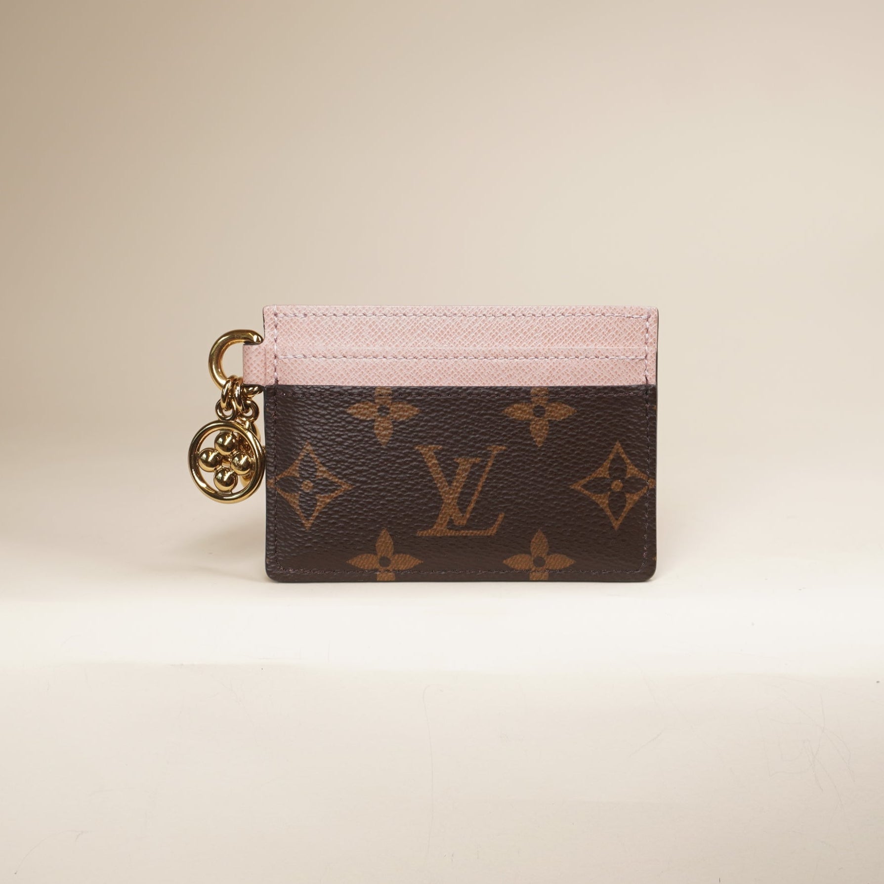 PRE-OWNED Monogram LV Charms Card Holder Rose Ballerine