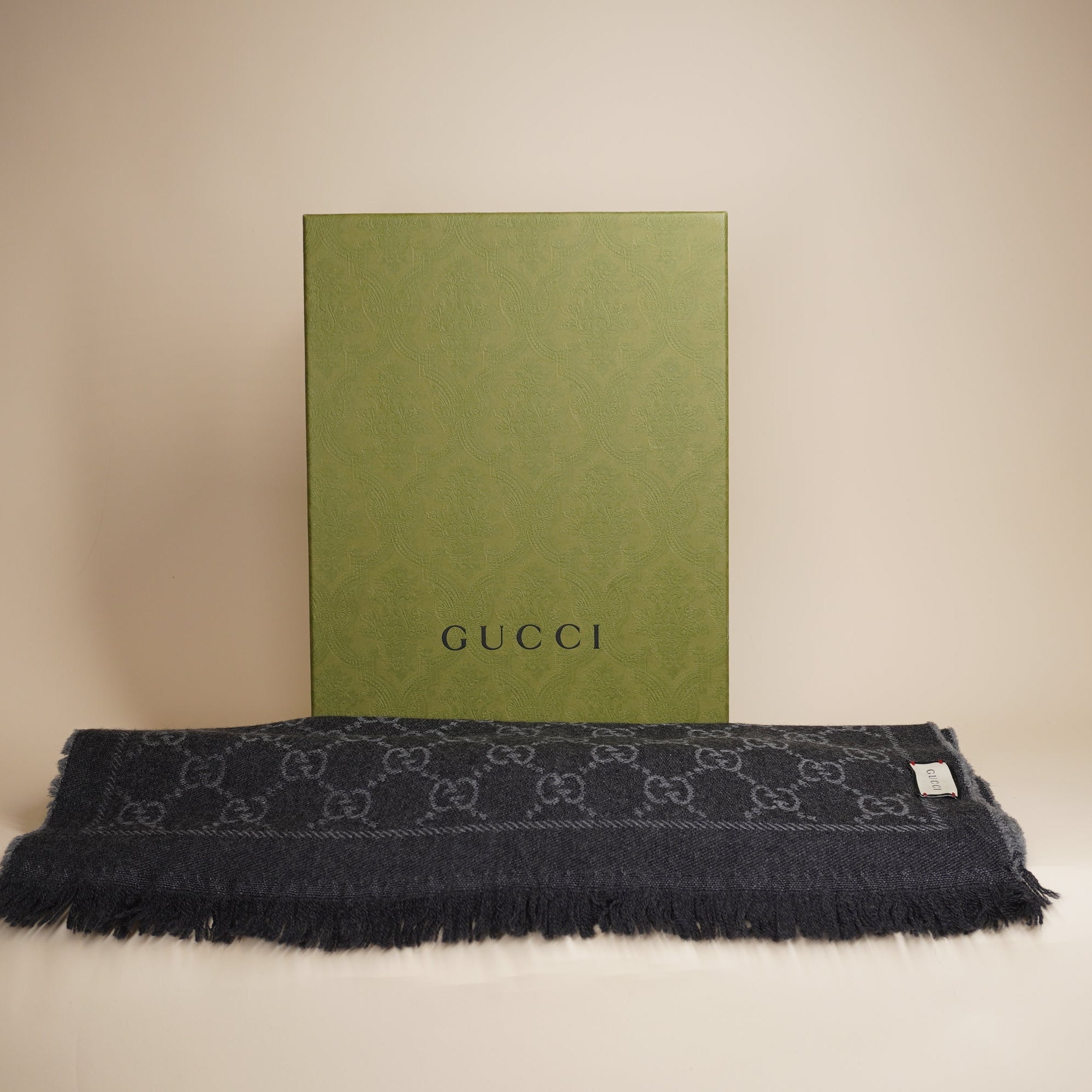 PRE-OWNED Monogram GG Black Wool Scarf