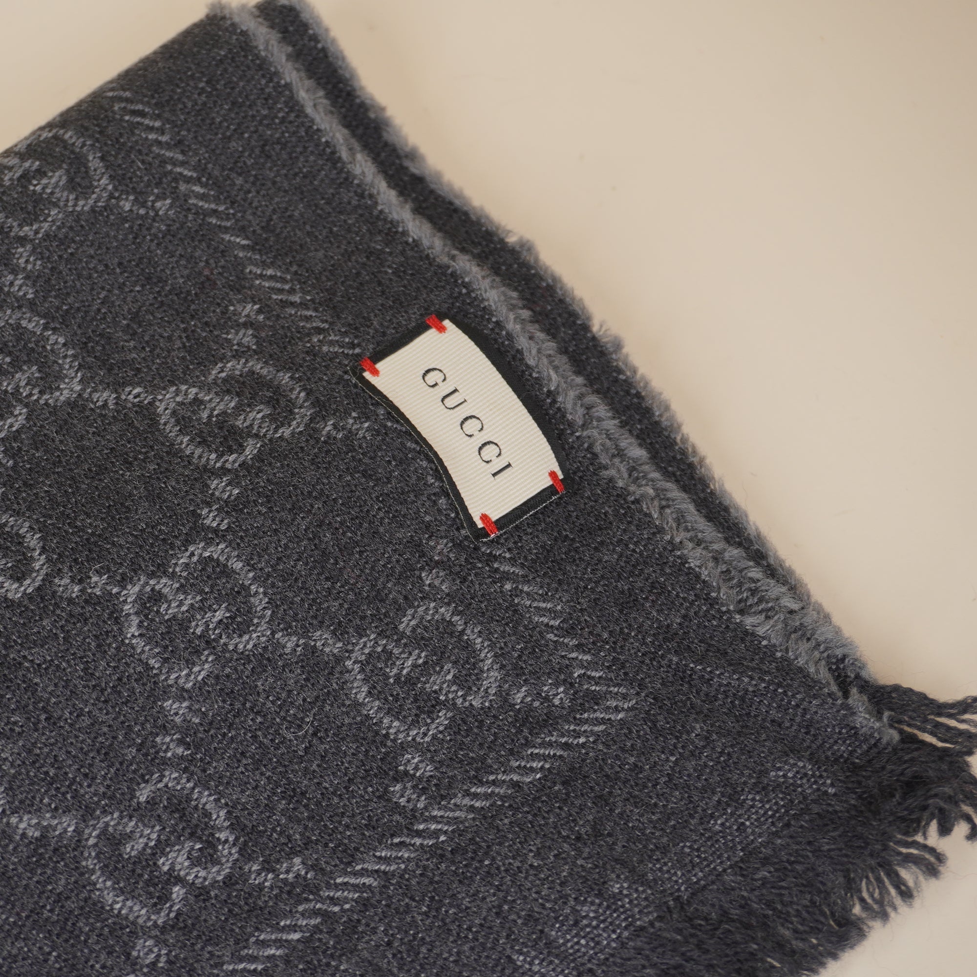 PRE-OWNED Monogram GG Black Wool Scarf