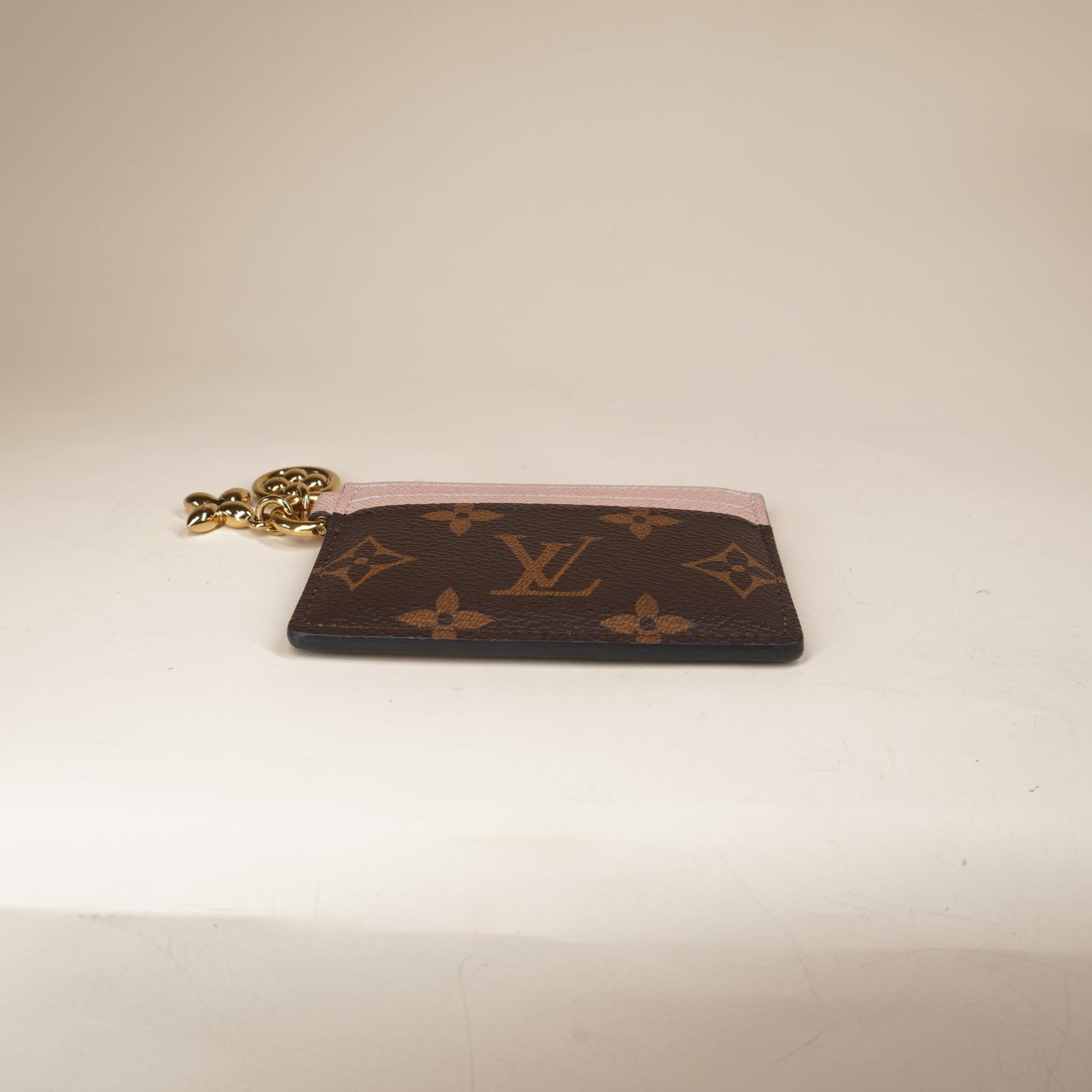 PRE-OWNED Monogram LV Charms Card Holder Rose Ballerine