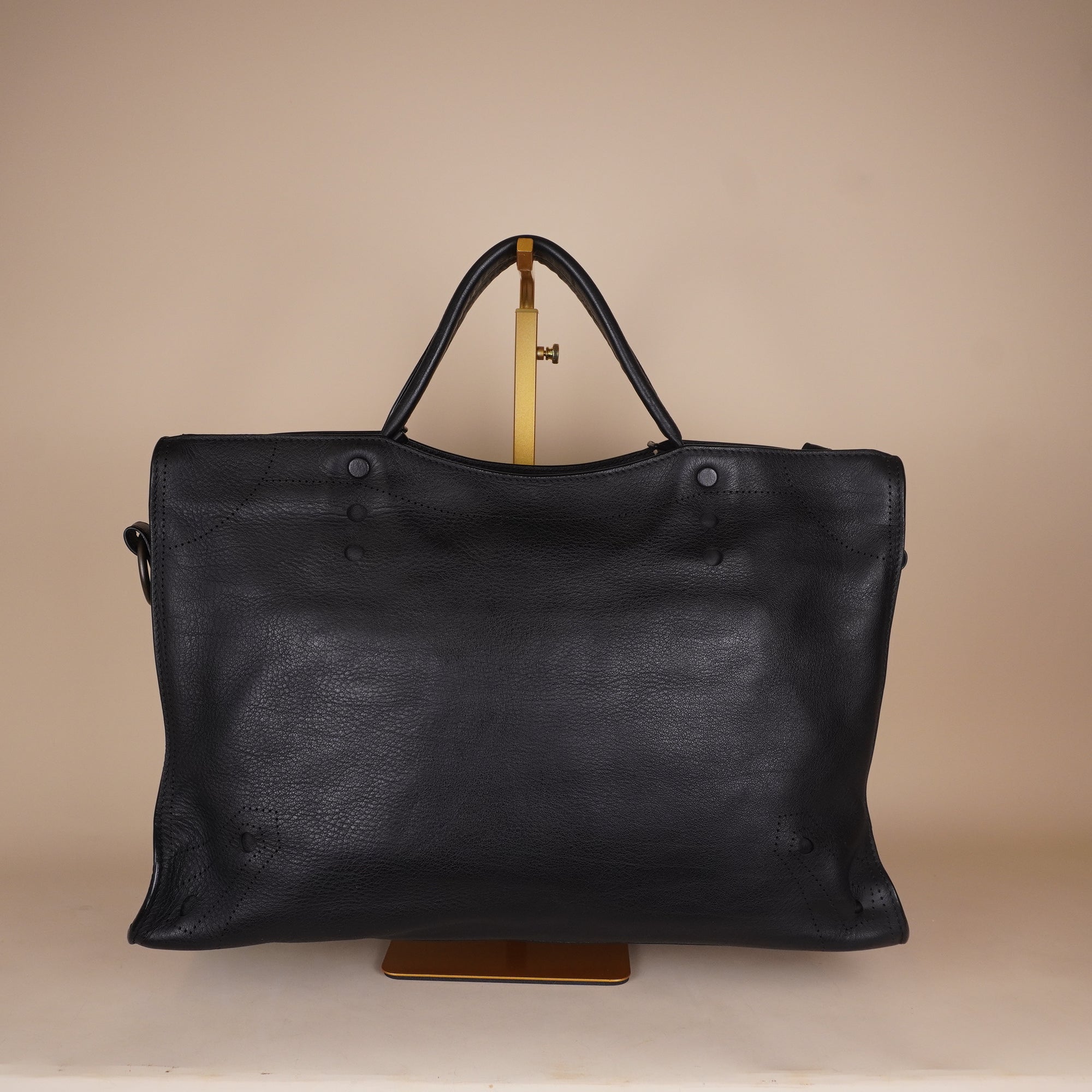 PRE-OWNED Black City Veau Soyeux Perforated Blackout Hardware Shoulder Bag