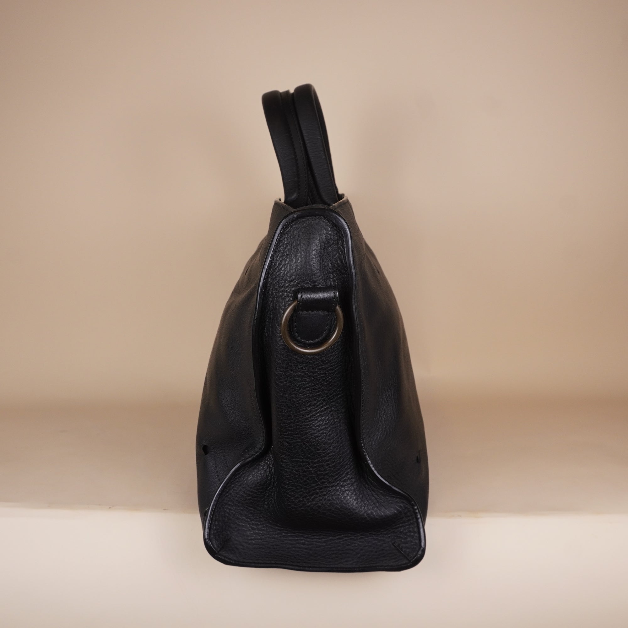 PRE-OWNED Black City Veau Soyeux Perforated Blackout Hardware Shoulder Bag