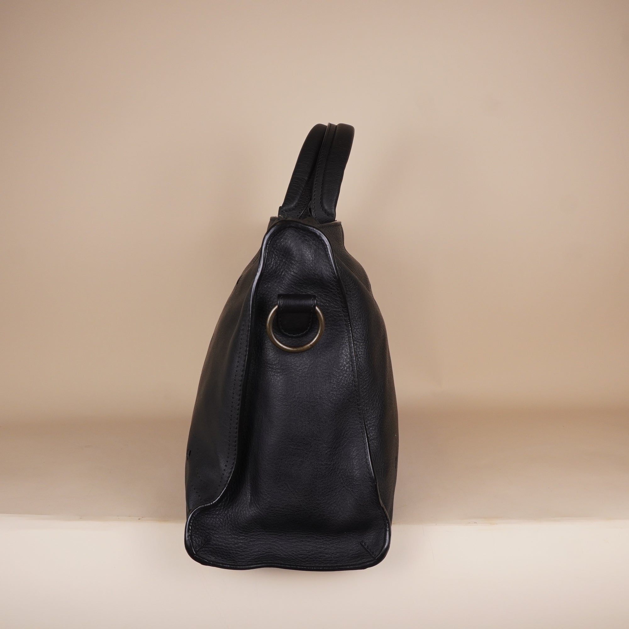 PRE-OWNED Black City Veau Soyeux Perforated Blackout Hardware Shoulder Bag