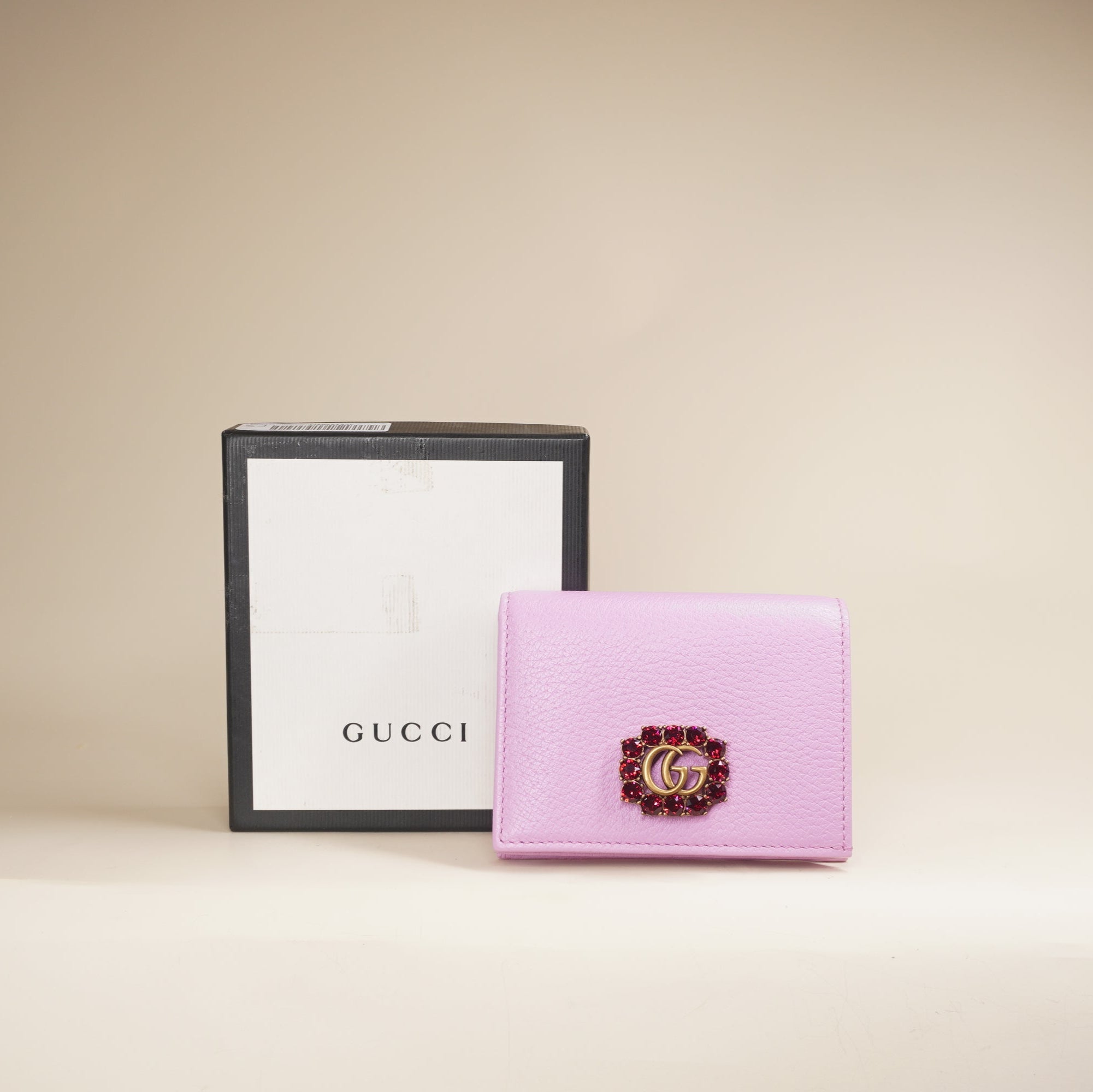 PRE-OWNED GG Pink Crystals Marmont Bifold Card Holder