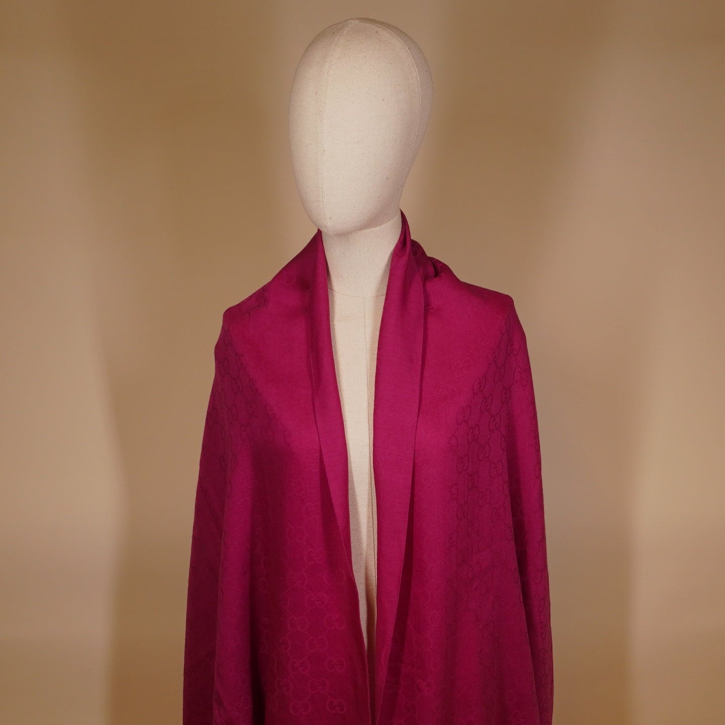 PRE-OWNED Pink GG Logo Wool and Silk Scarf