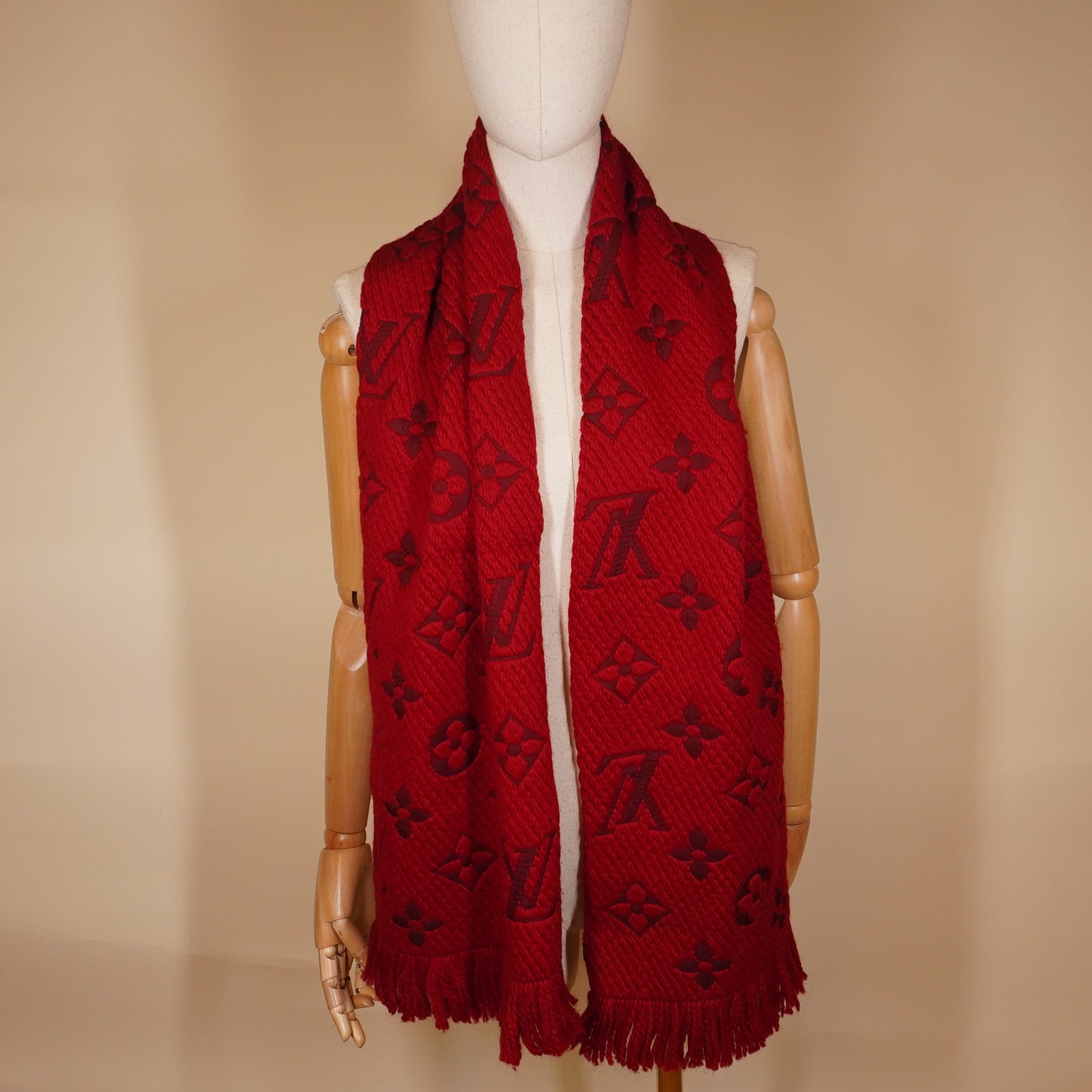 PRE-OWNED LV Red Logomania Scarf