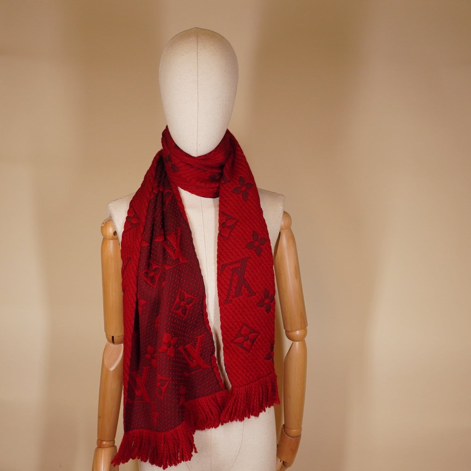 PRE-OWNED LV Red Logomania Scarf