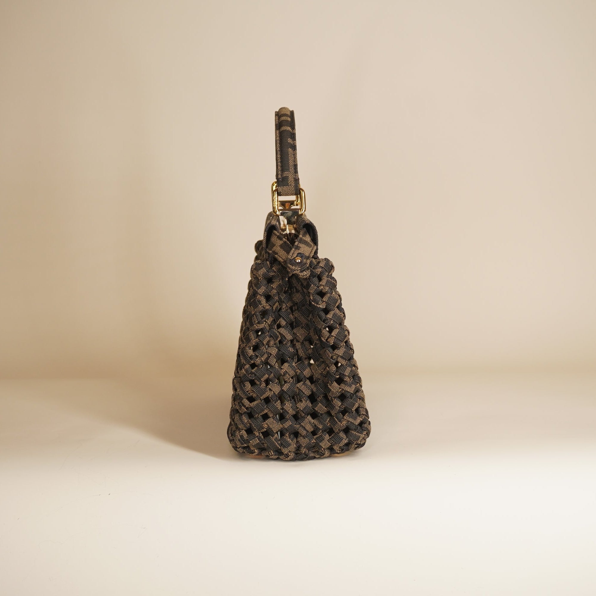 PRE-OWNED Fabric Jacquard FF 1974 Woven Knotted Mini Peekaboo Iconic Satchel Shoulder Bag 