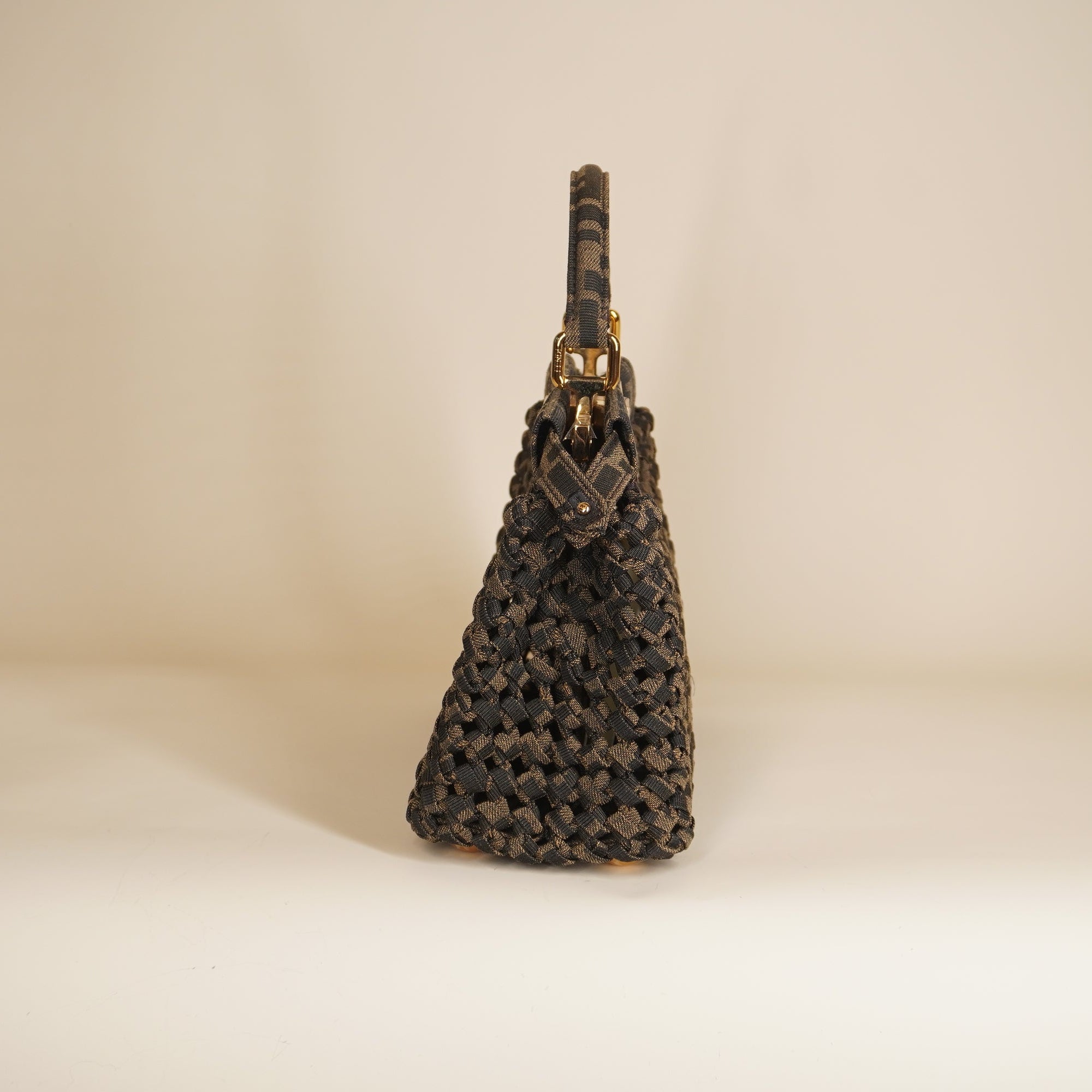 PRE-OWNED Fabric Jacquard FF 1974 Woven Knotted Mini Peekaboo Iconic Satchel Shoulder Bag 