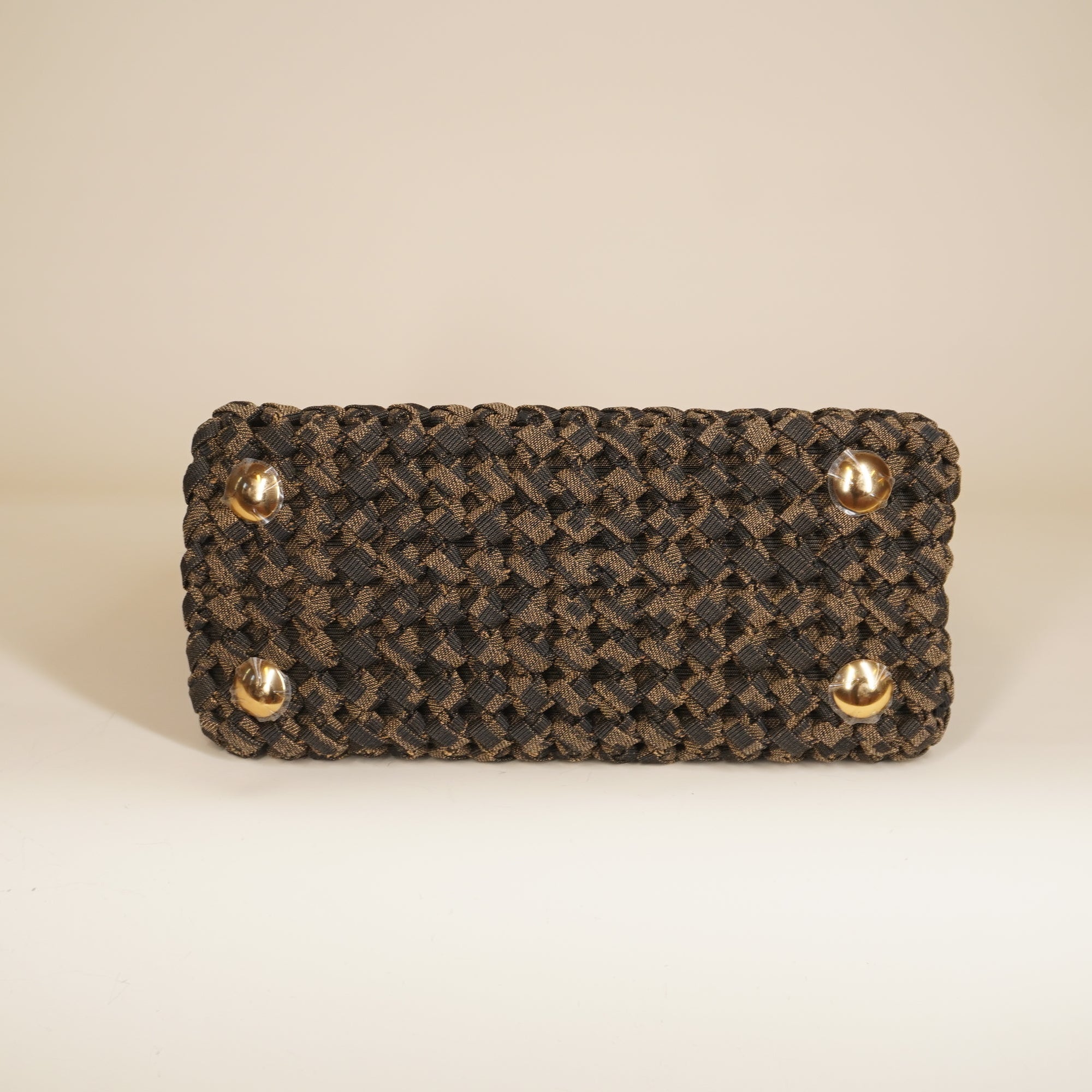 PRE-OWNED Fabric Jacquard FF 1974 Woven Knotted Mini Peekaboo Iconic Satchel Shoulder Bag 