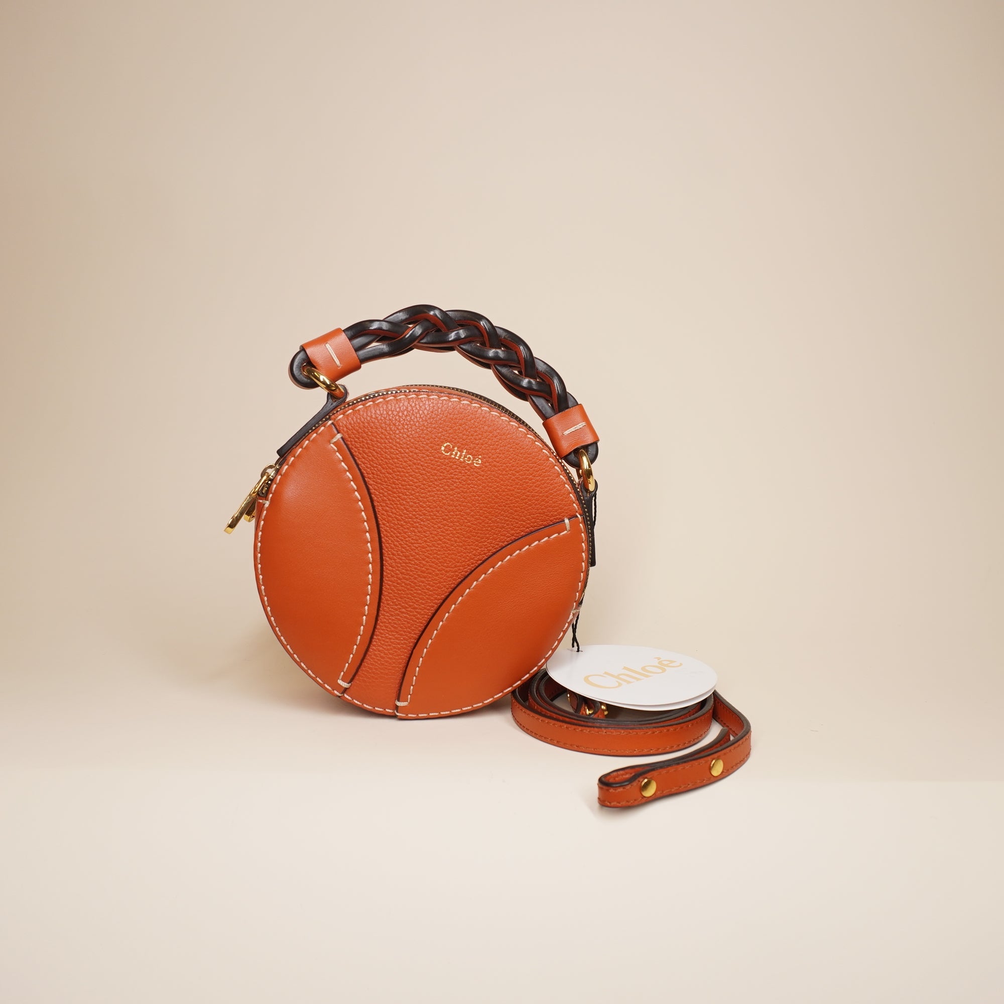 PRE-OWNED Daria Mini Round Leather Crossbody Bag Orange