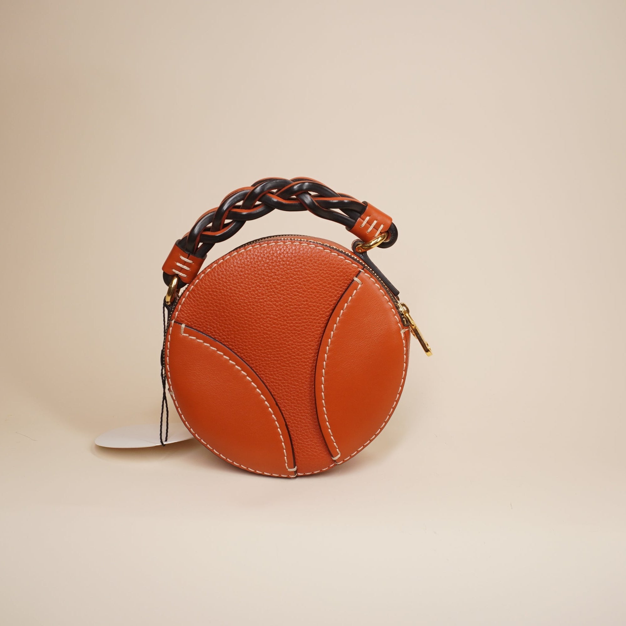 PRE-OWNED Daria Mini Round Leather Crossbody Bag Orange