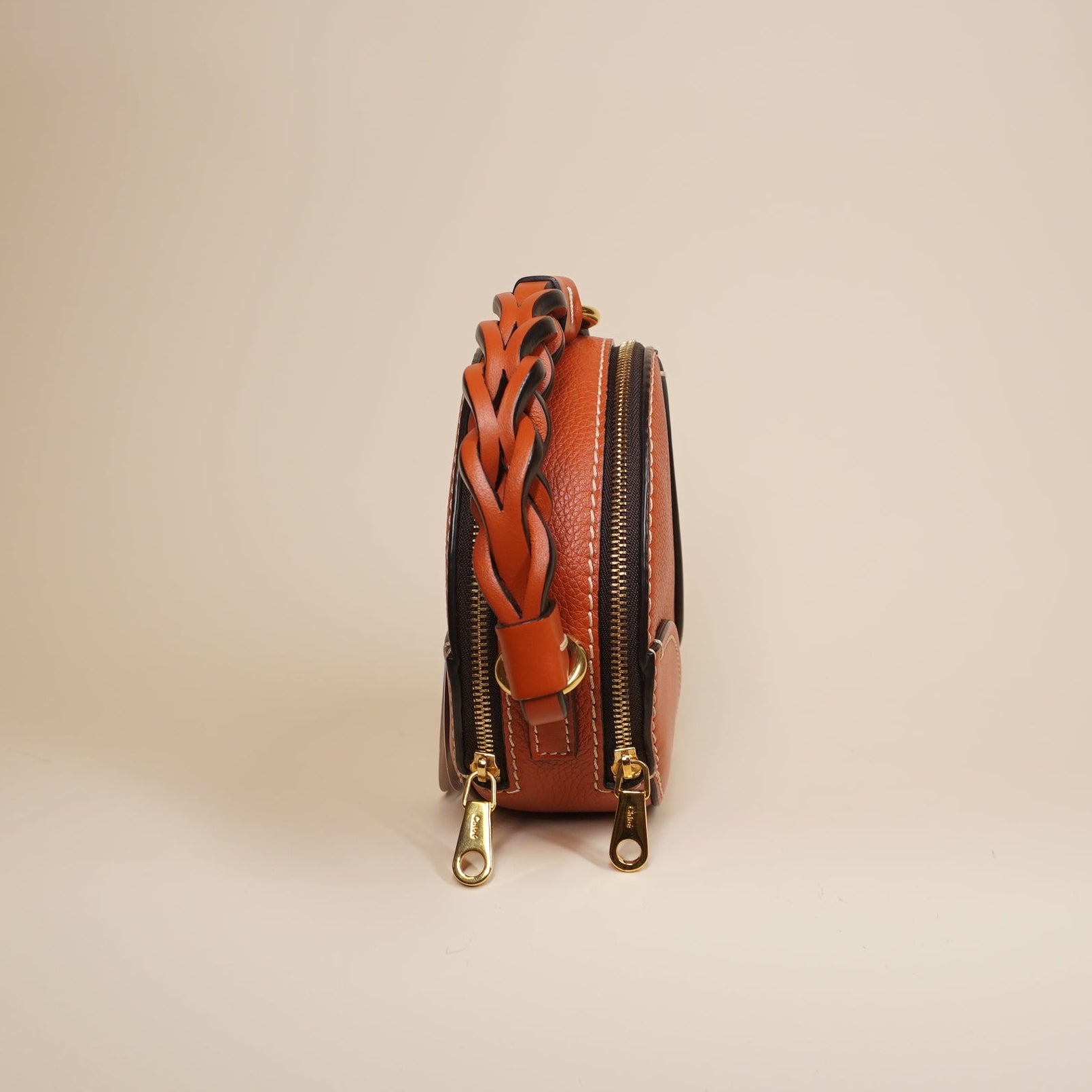 PRE-OWNED Daria Mini Round Leather Crossbody Bag Orange