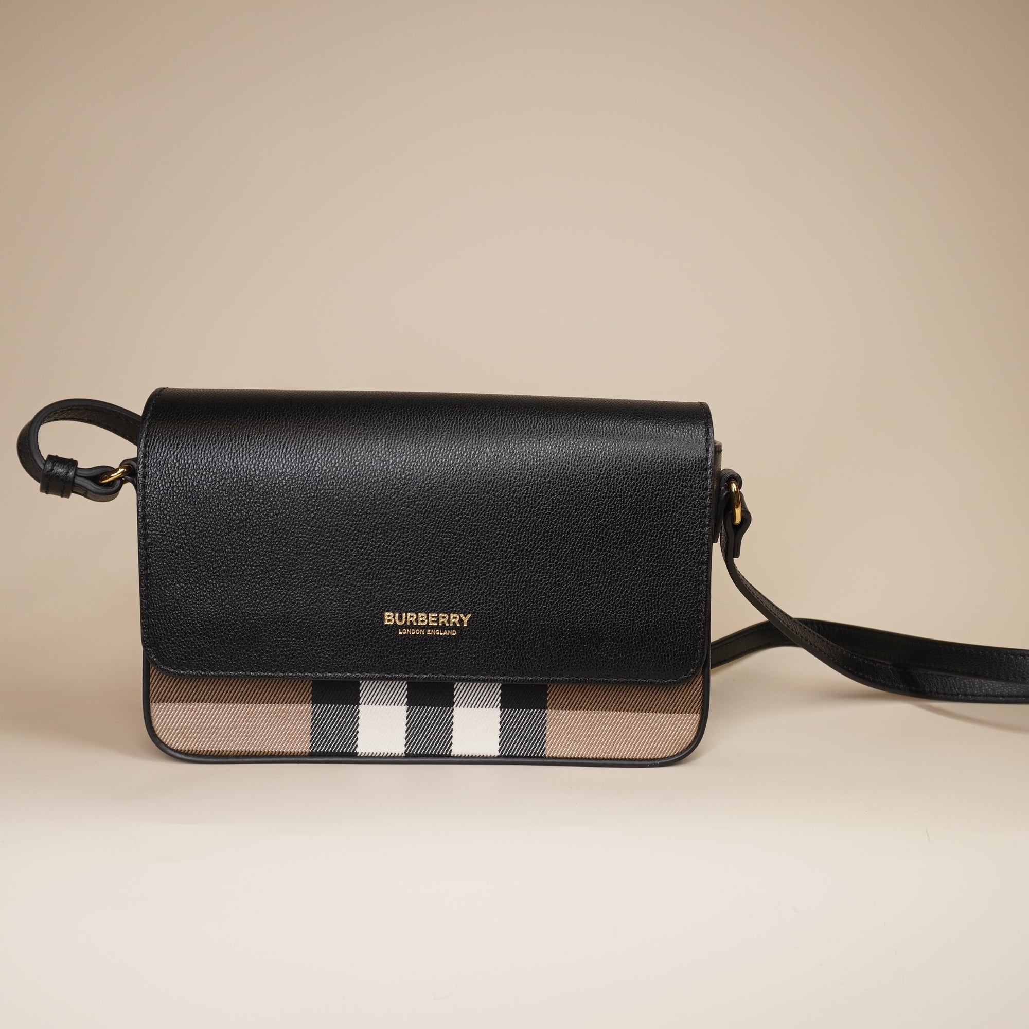 PRE-OWNED Hampshire Small House Check &amp; Leather Crossbody