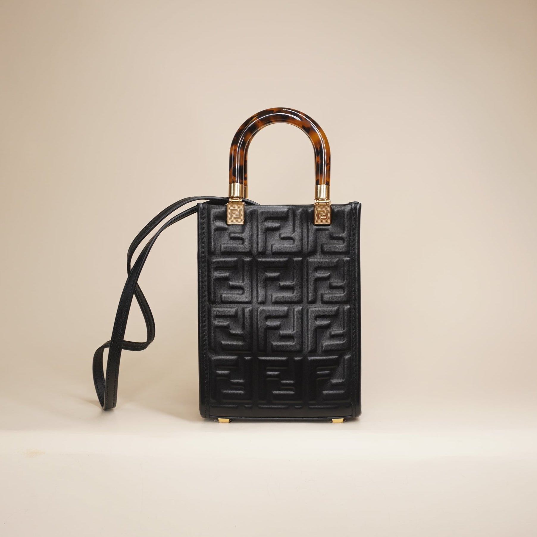 PRE-OWNED Sunshine Mini Black Lambskin Leather Shoulder Bag