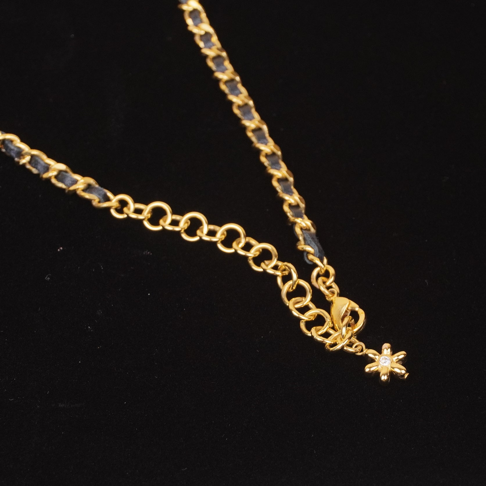 PRE-OWNED CC Coco Mark Choker Rhinestone Leather Necklace Gold