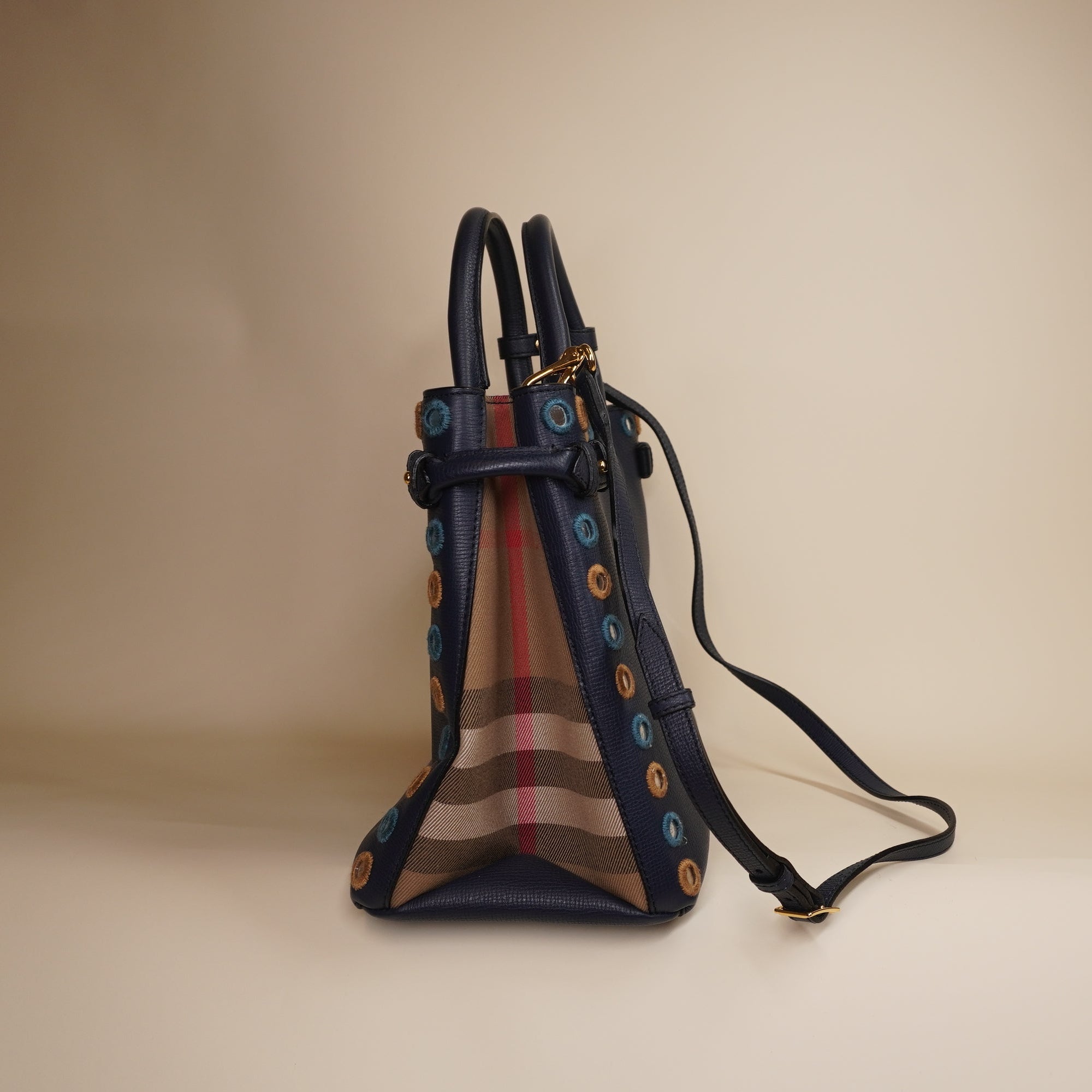 PRE-OWNED Navy Leather Banner Shoulder Bag