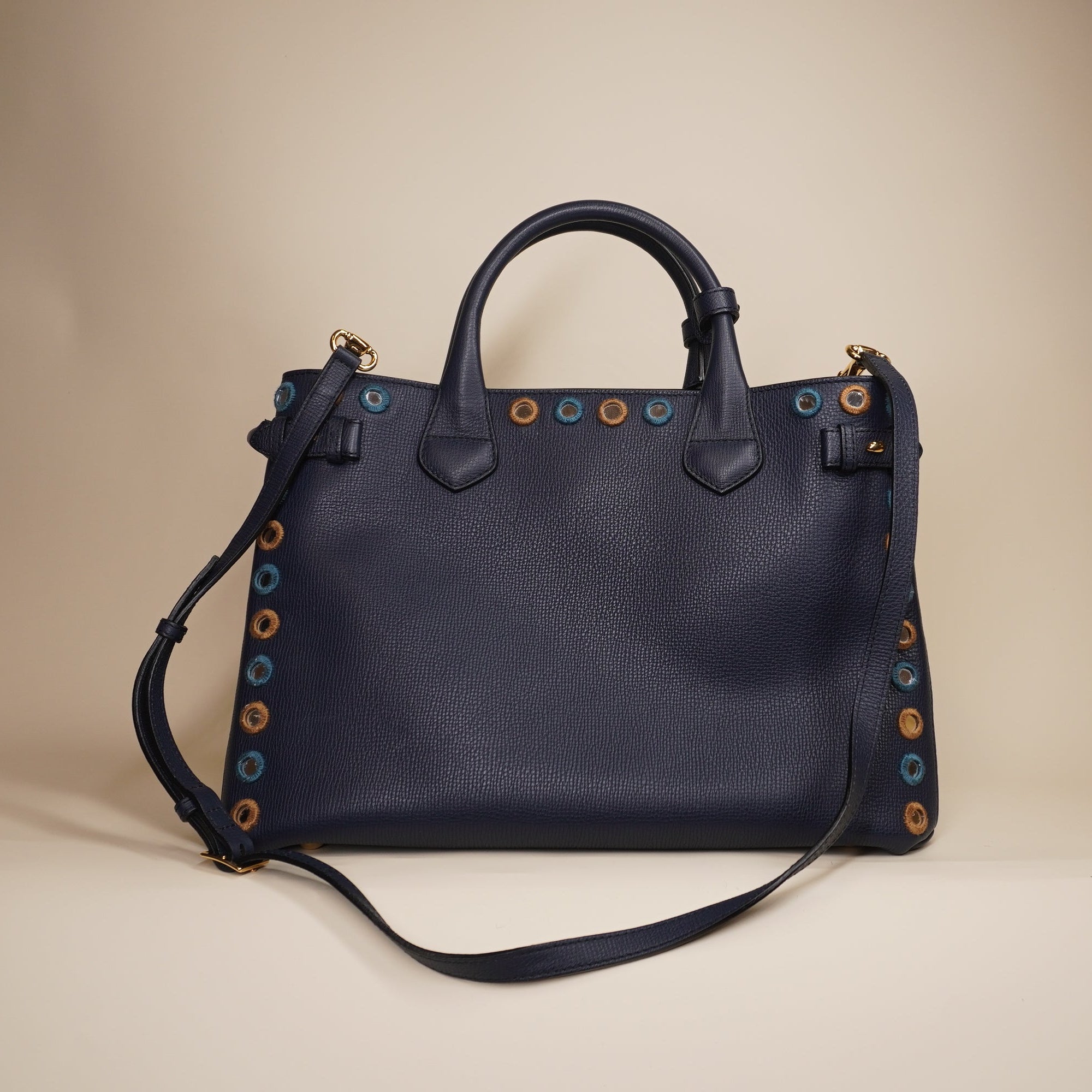 PRE-OWNED Navy Leather Banner Shoulder Bag