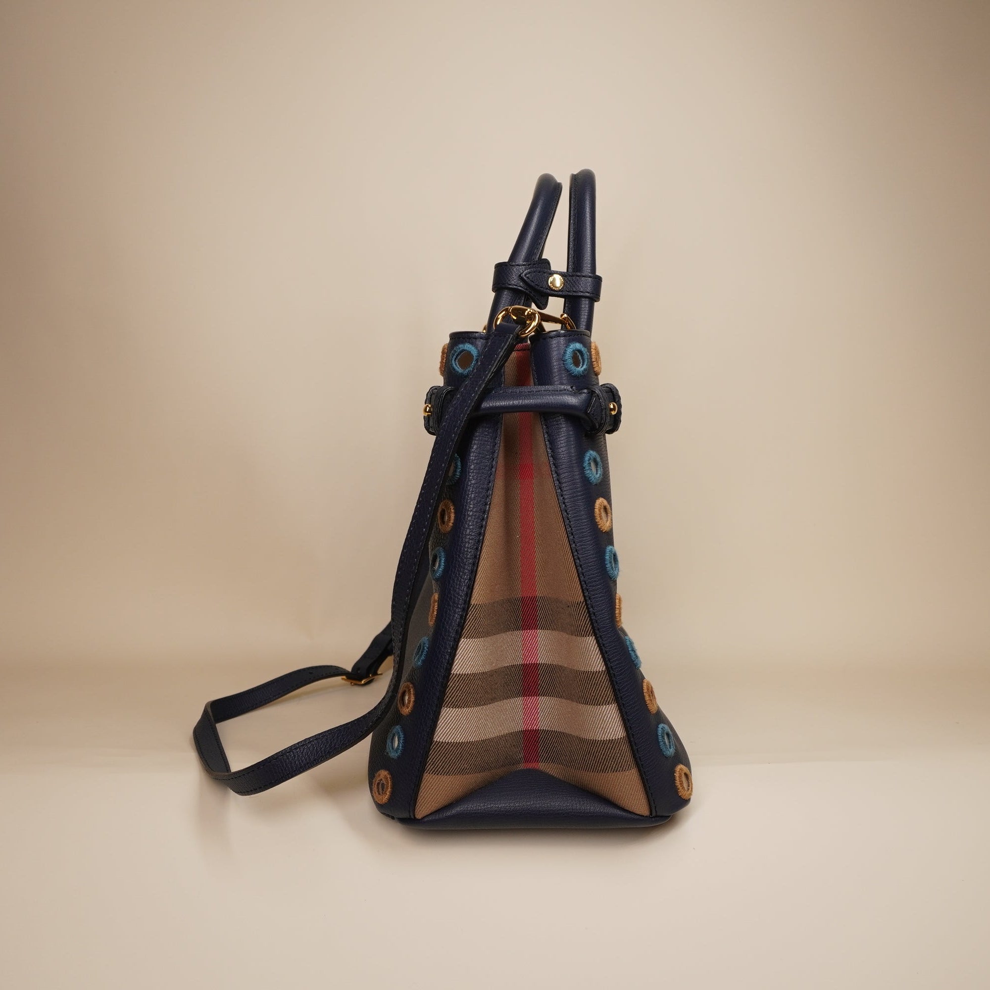 PRE-OWNED Navy Leather Banner Shoulder Bag