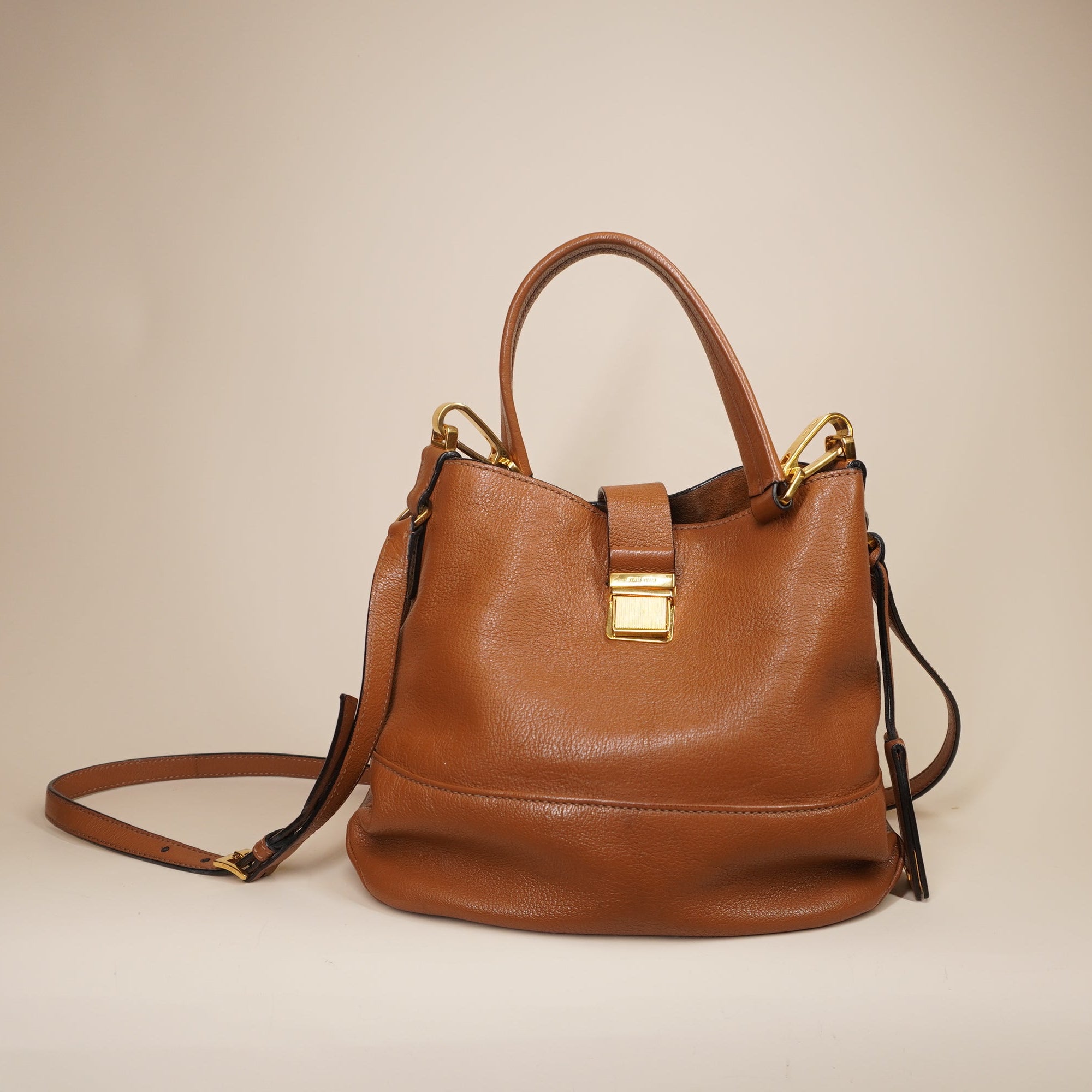 PRE-OWNED Madras Brown Calfskin Shoulder Bag