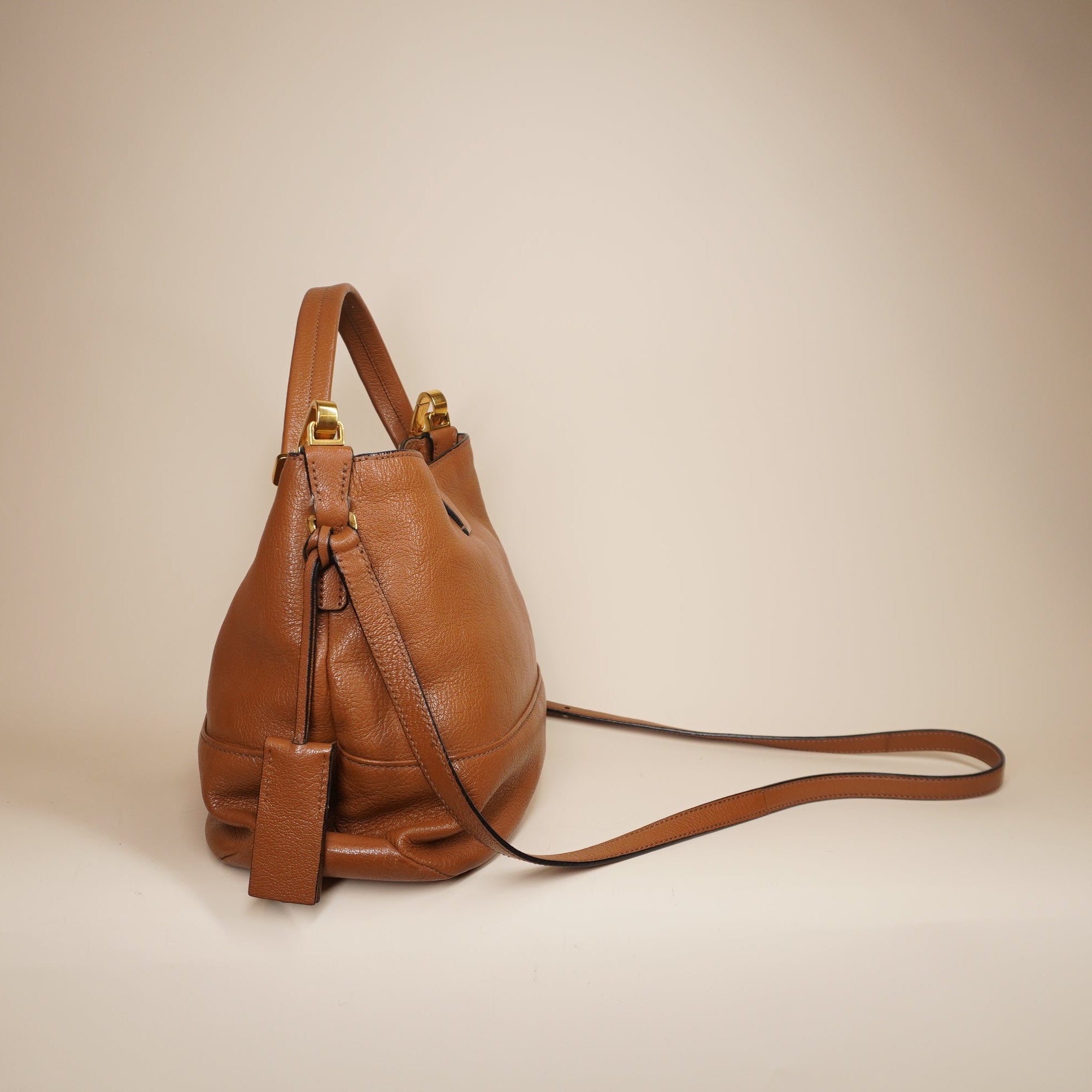PRE-OWNED Madras Brown Calfskin Shoulder Bag